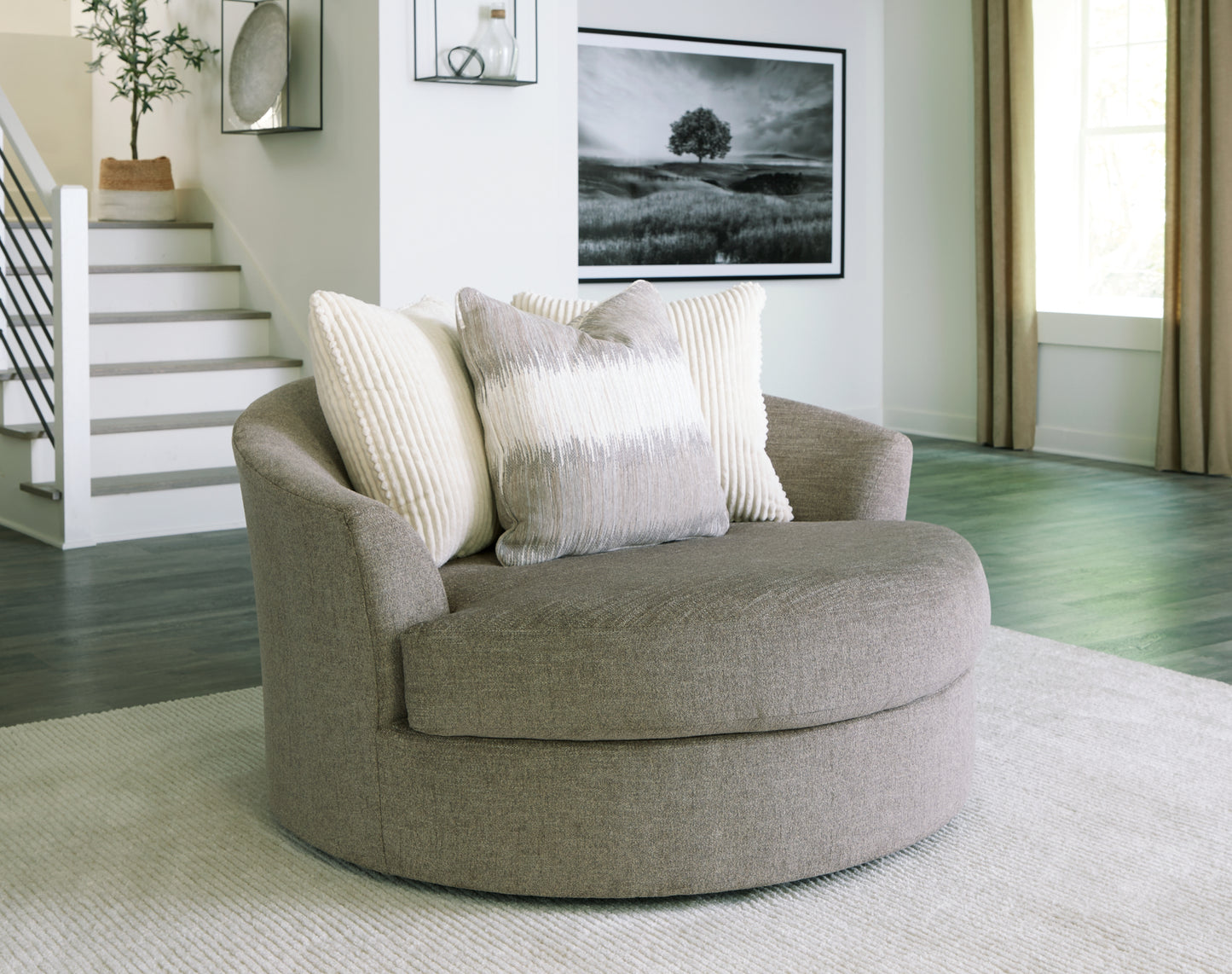Bradenton Furniture Outlet - Ashley Furniture - Creswell Living Room - Oversized Swivel Accent Chair / Stone - 1530521