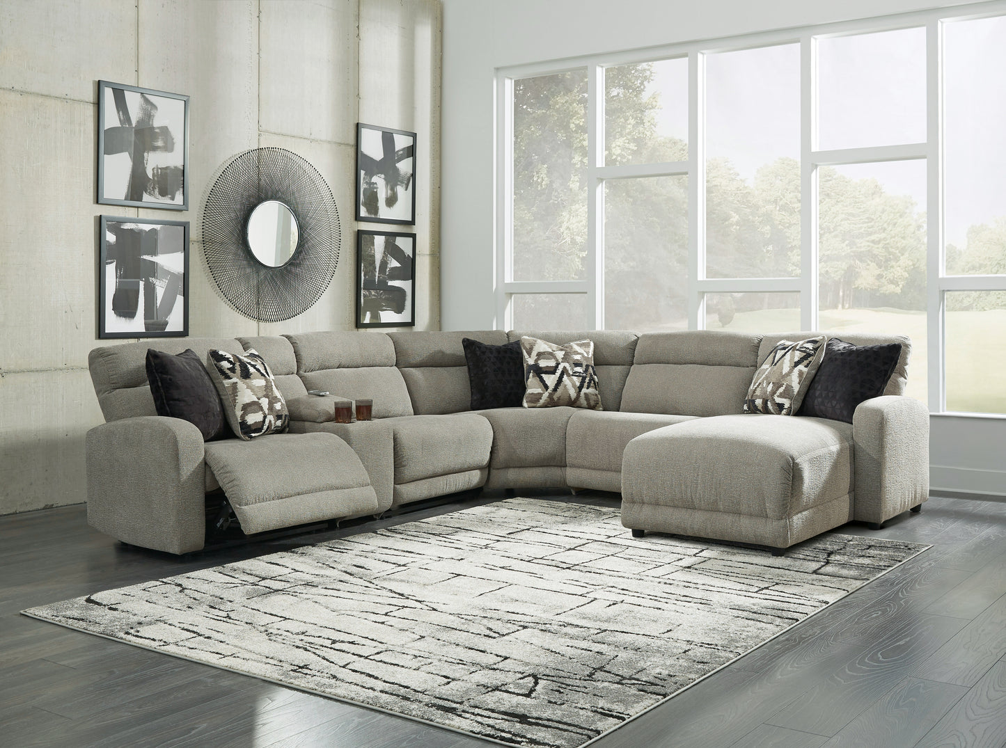 Bradenton Furniture Outlet - Ashley Furniture - Colleyville Sectional - 6-Piece Power Reclining Sectional with Chaise / Stone - 54405S12