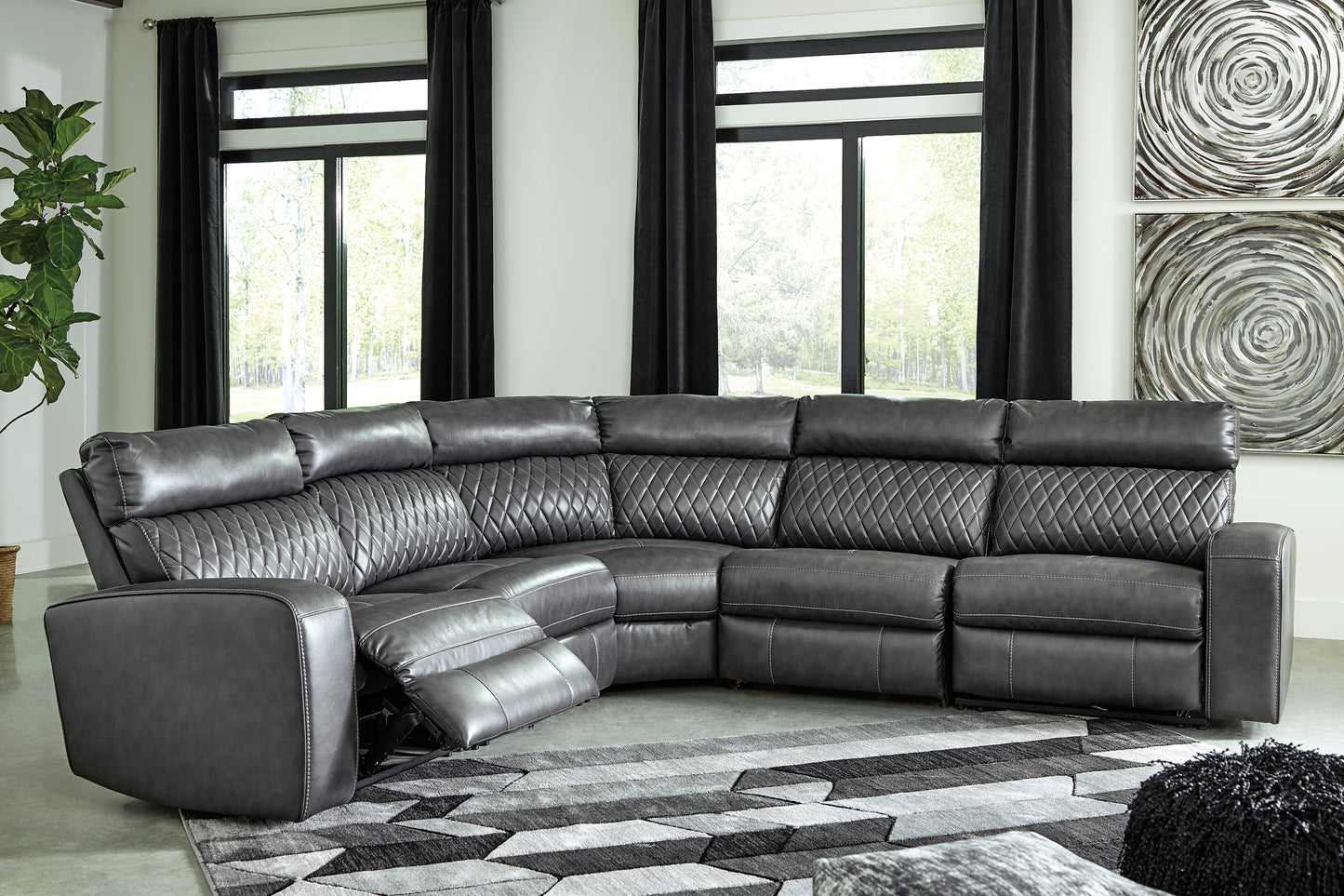 Bradenton Furniture Outlet - Ashley Furniture - Samperstone Sectional - 5-Piece Power Reclining Sectional / Gray - 55203S1