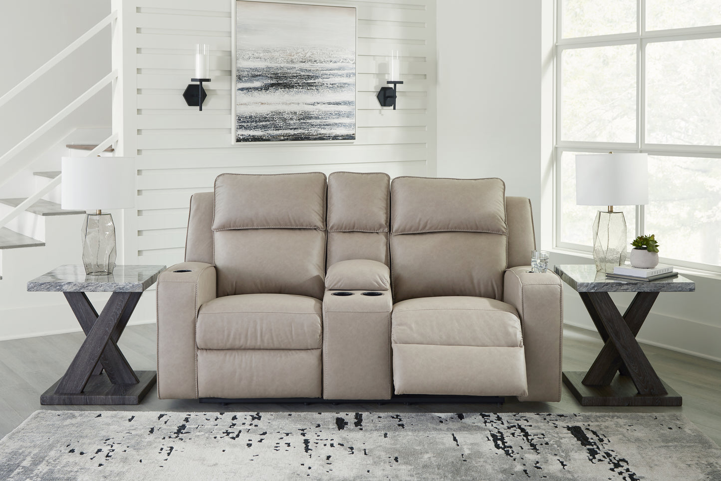 Bradenton Furniture Outlet - Ashley Furniture - Lavenhorne Living Room - DBL Rec Loveseat w/Console / Pebble - 6330794