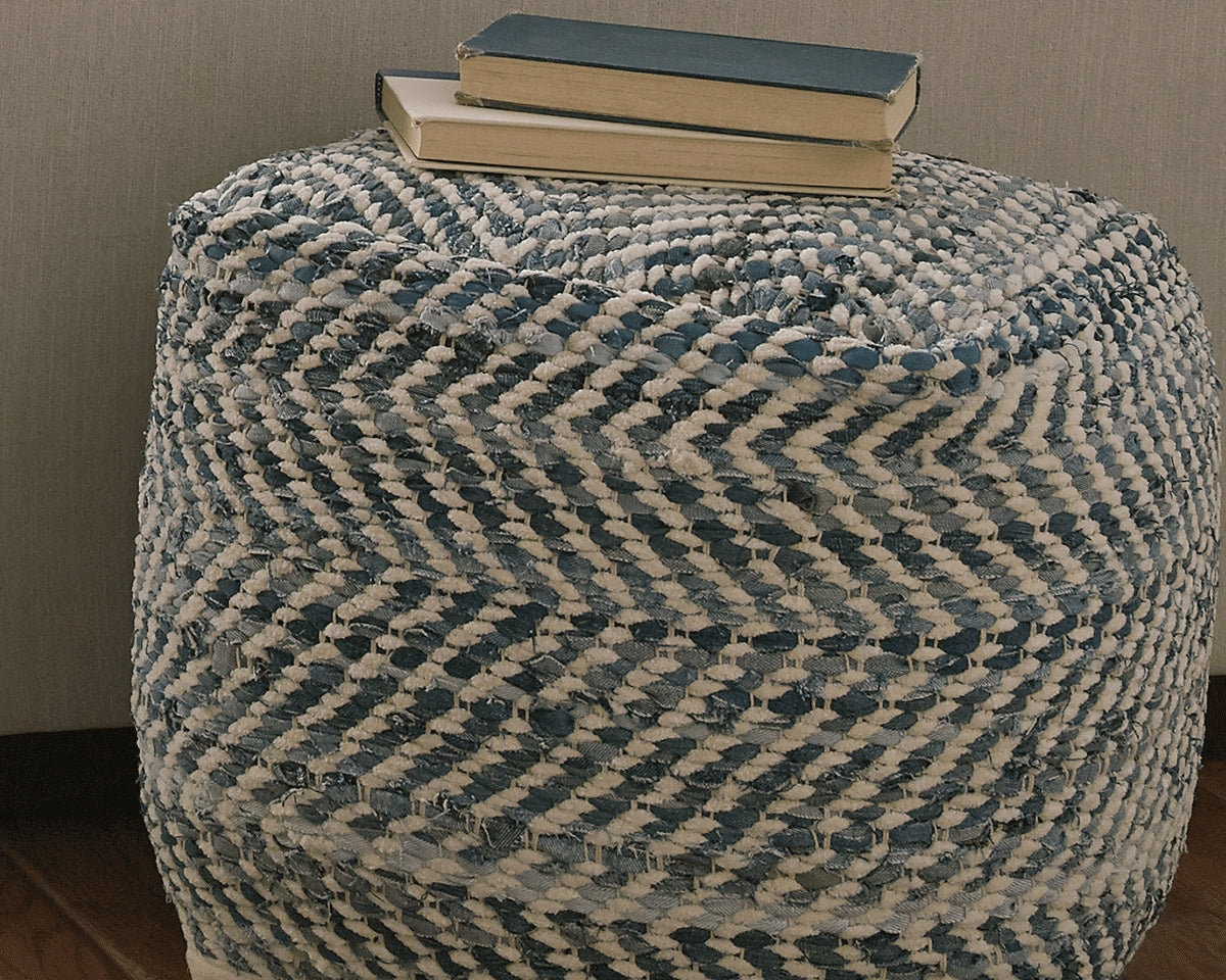 Bradenton Furniture Outlet - Ashley Furniture - Chevron Pouf - Pouf / Blue - A1000445
