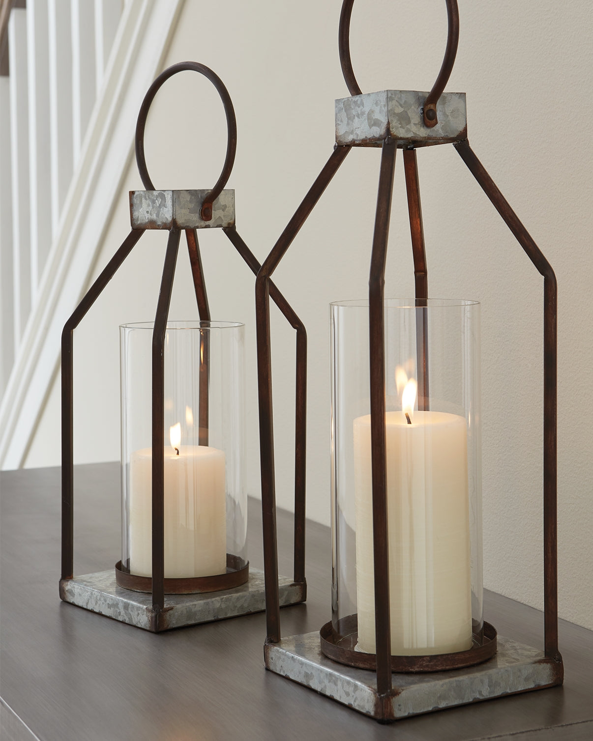 Bradenton Furniture Outlet - Ashley Furniture - Diedrick Candle Holder - Lantern Set (Set of 2) / Gray/Black - A2000346