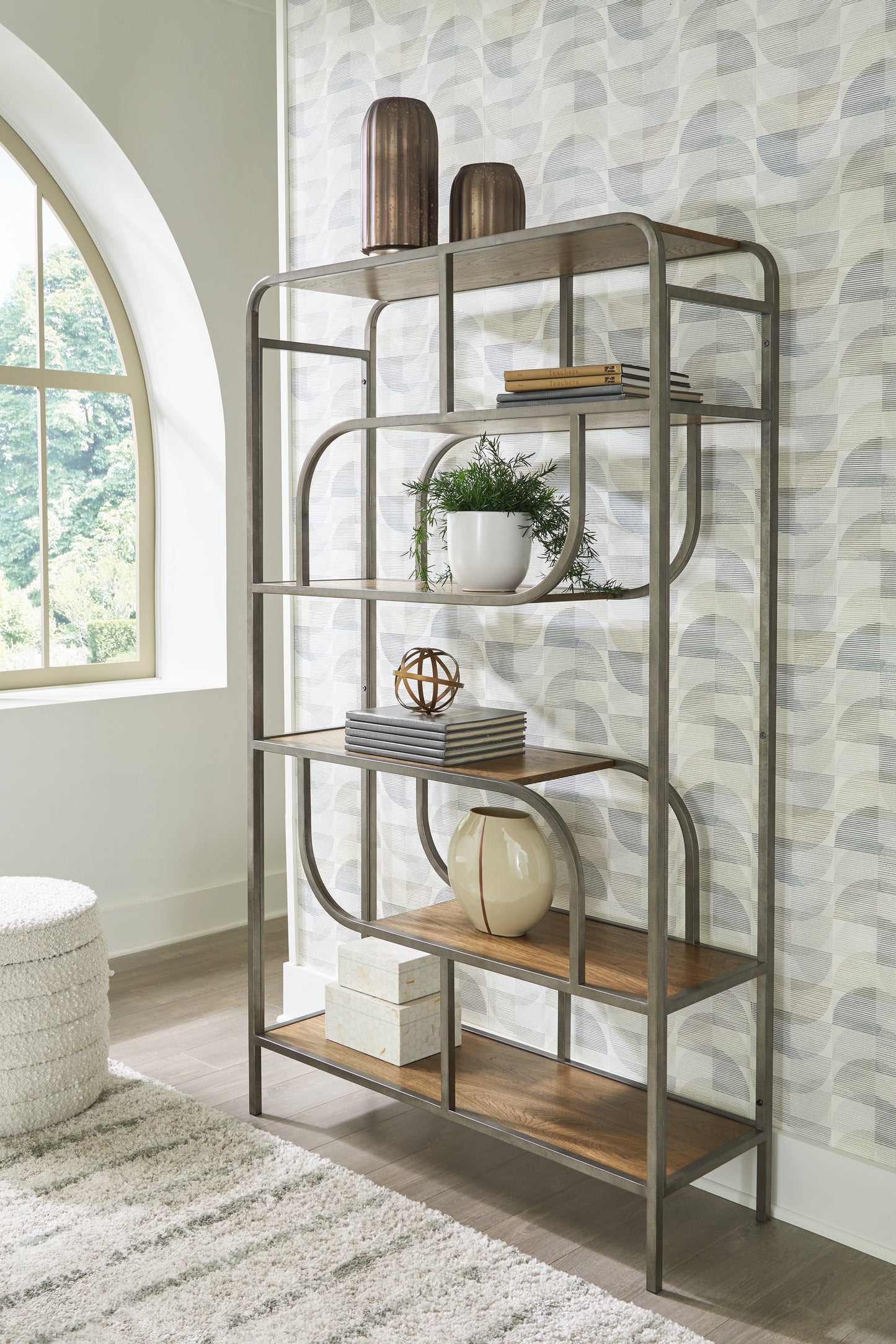 Bradenton Furniture Outlet - Ashley Furniture - Jaddon Bookcase - Bookcase / Brown/Antique Silver - A4000587