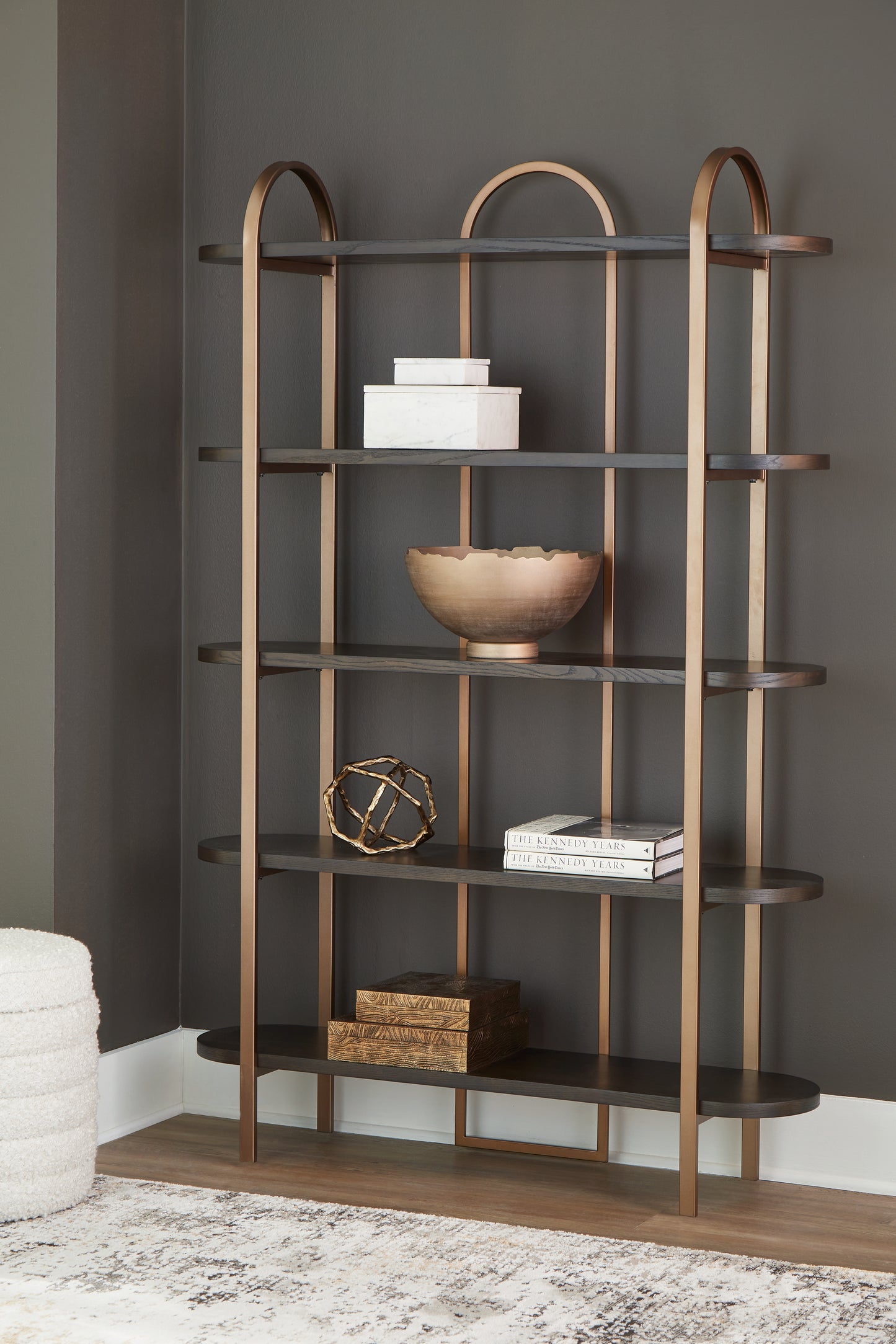 Bradenton Furniture Outlet - Ashley Furniture - Brentmour Bookcase - Bookcase / Brown/Gold Finish - A4000589