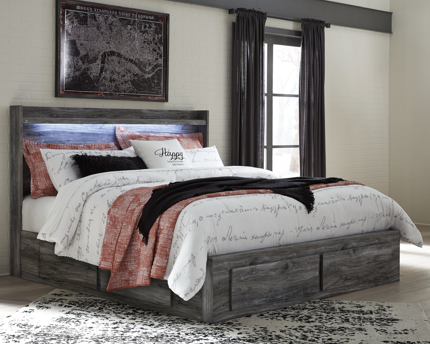 Bradenton Furniture Outlet - Ashley Furniture - Baystorm Bedroom - King Panel Bed with 6 Storage Drawers / Gray - B221B16