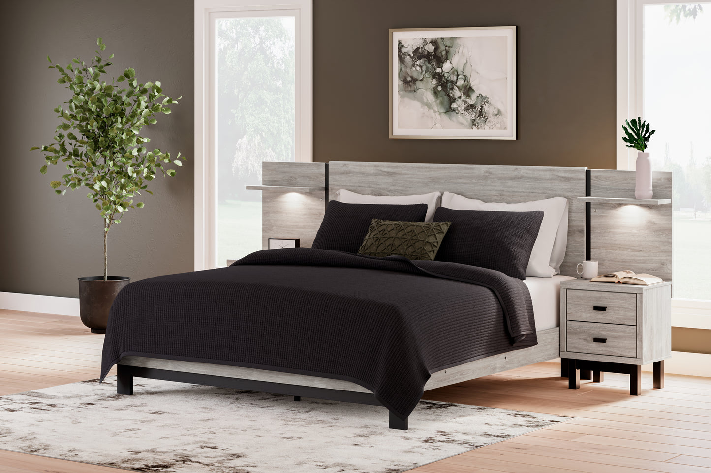 Bradenton Furniture Outlet - Ashley Furniture - Vessalli Bedroom - King Panel Bed with Extensions / Gray - B1036B8