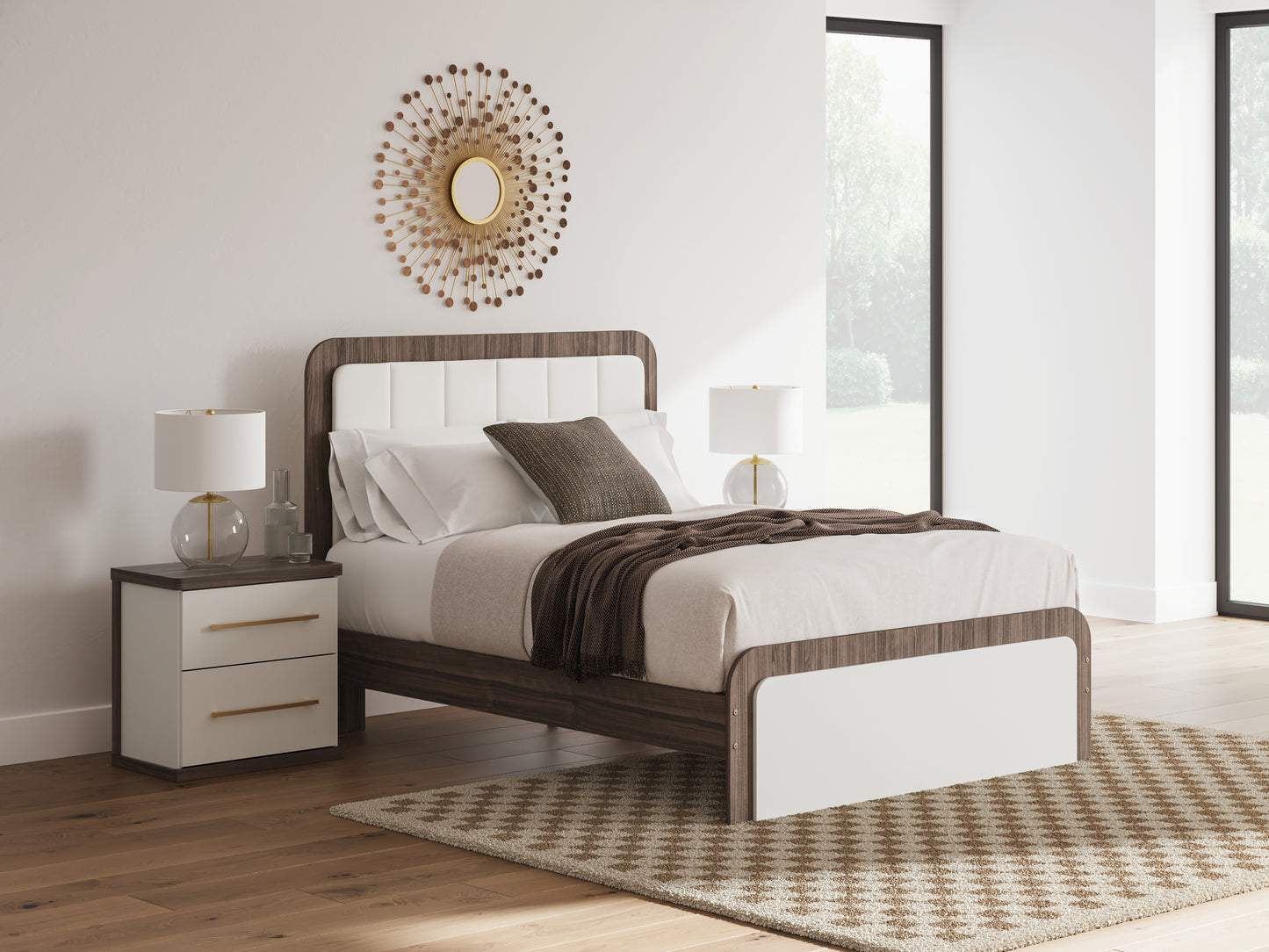Bradenton Furniture Outlet - Ashley Furniture - Kendanport Bedroom - Queen Upholstered Bed / White/Brown - PCB1108B7
