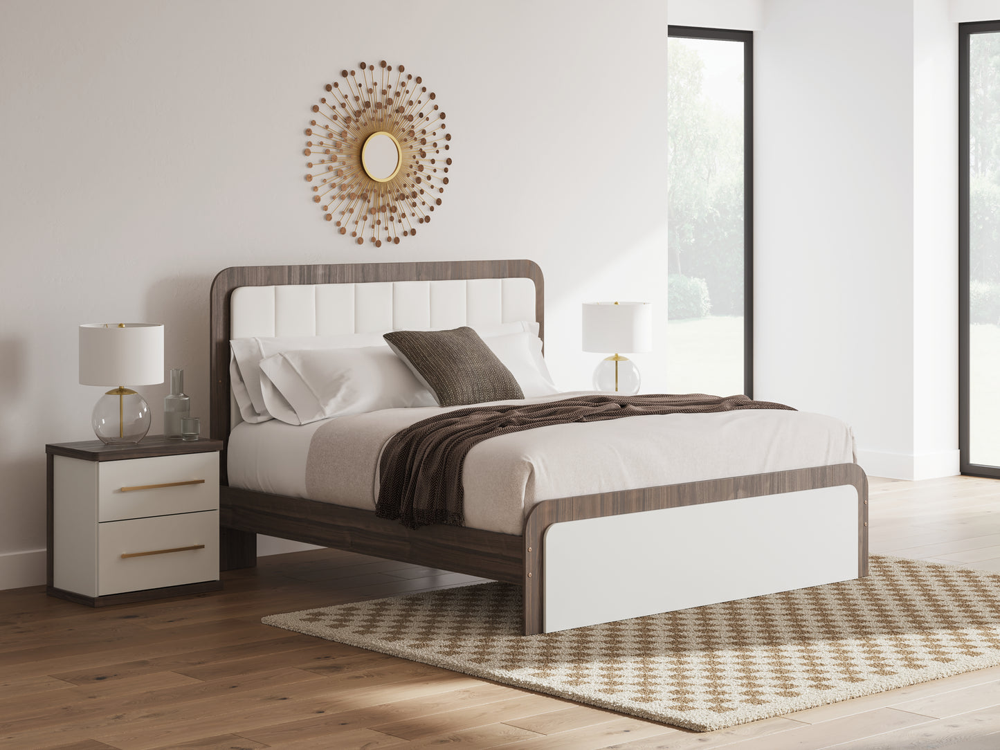 Bradenton Furniture Outlet - Ashley Furniture - Kendanport Bedroom - King Upholstered Bed / White/Brown - PCB1108B8