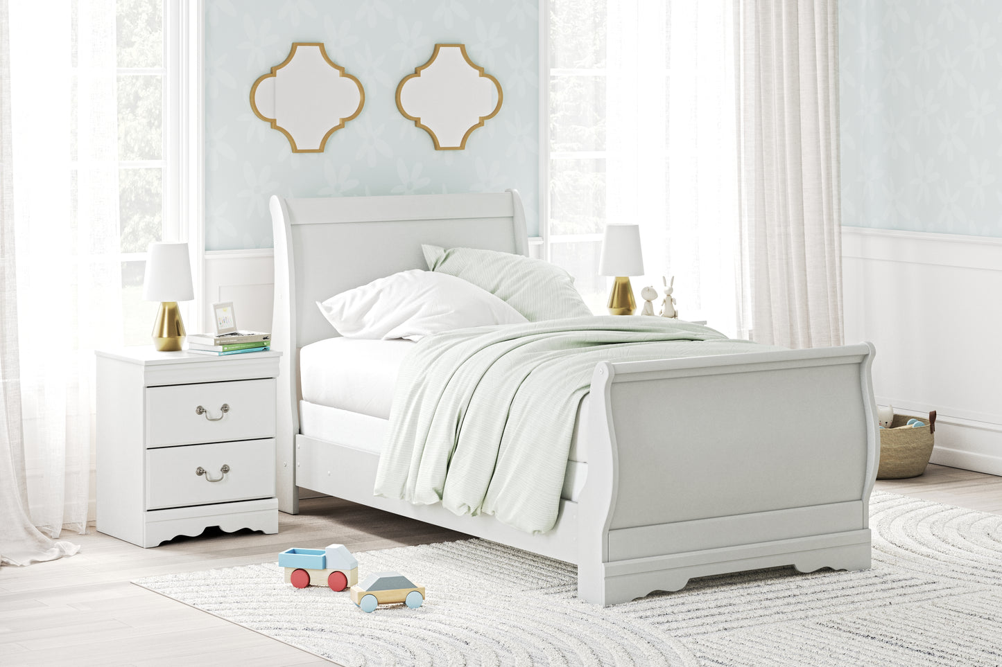Bradenton Furniture Outlet - Ashley Furniture - Anarasia Bedroom - Twin Sleigh Bed / White - B129B1