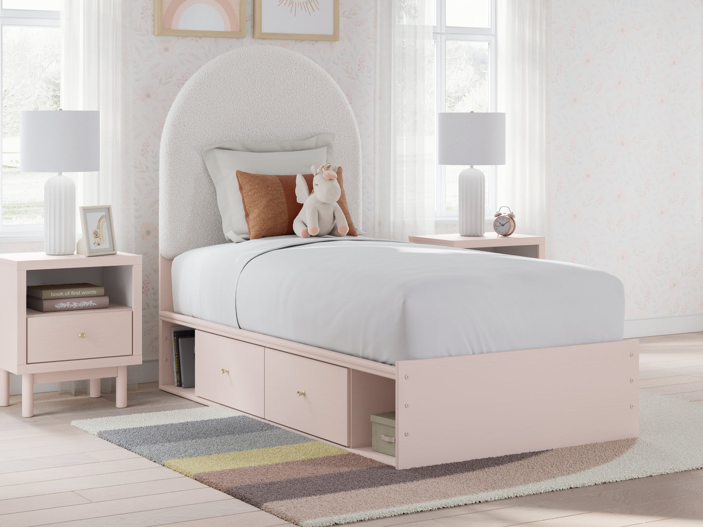 Bradenton Furniture Outlet - Ashley Furniture - Wistenpine Bedroom - Twin Upholstered Panel Bed with Storage / Blush - B1323B12