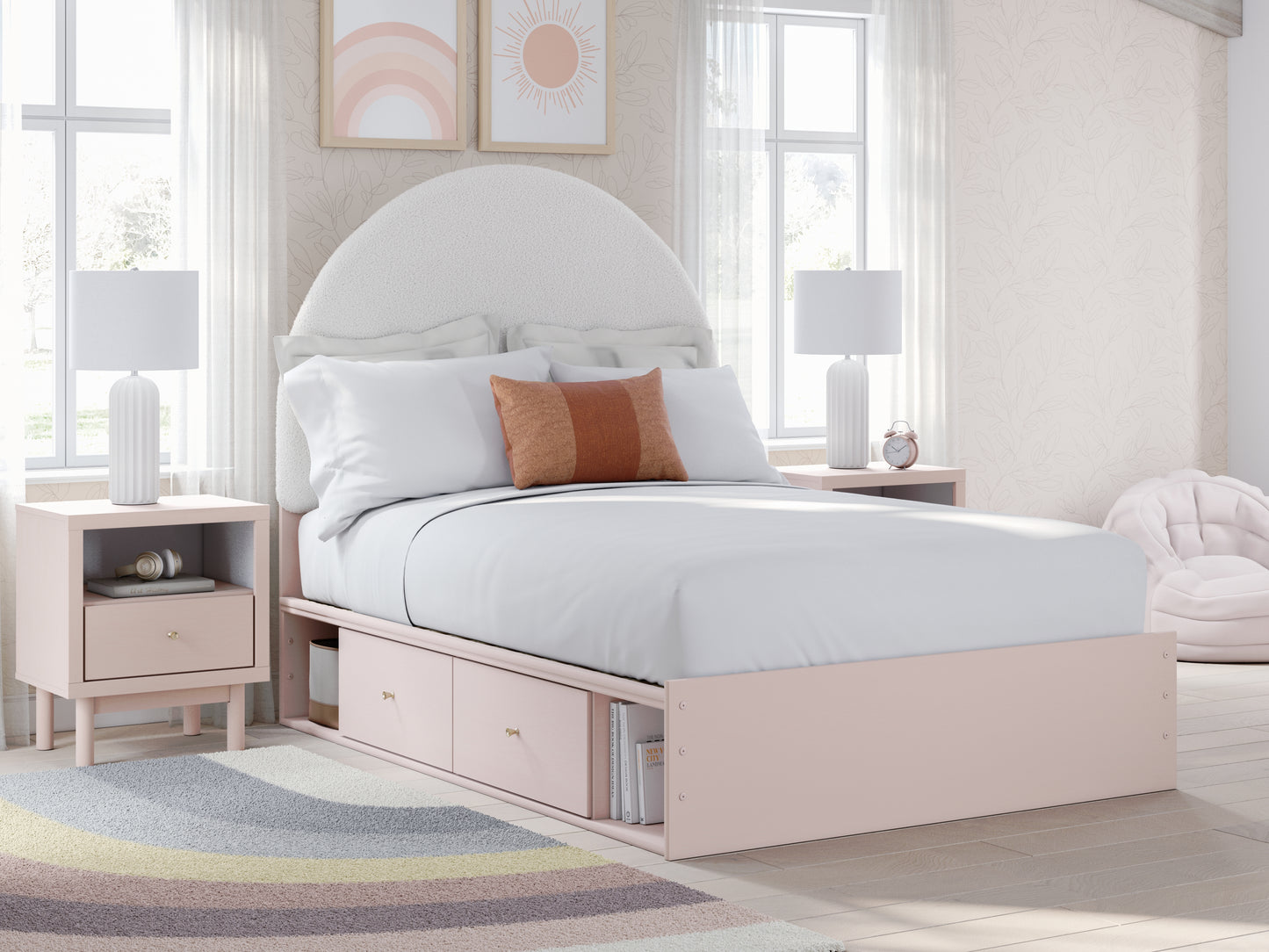 Bradenton Furniture Outlet - Ashley Furniture - Wistenpine Bedroom - Full Upholstered Panel Bed with Storage / Blush - B1323B13