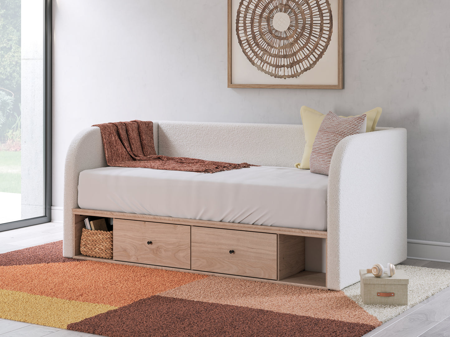 Bradenton Furniture Outlet - Ashley Furniture - Arloster Bedroom - Full Upholstered Day Bed with Storage / Tan/White - PCB1566B11