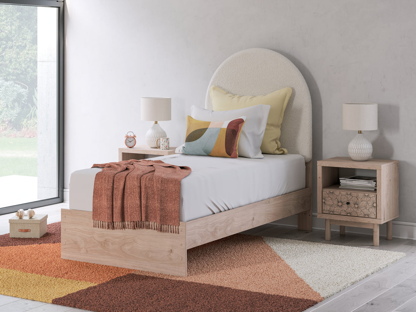 Bradenton Furniture Outlet - Ashley Furniture - Arloster Bedroom - Twin Upholstered Panel Bed / Tan/White - PCB1566B2