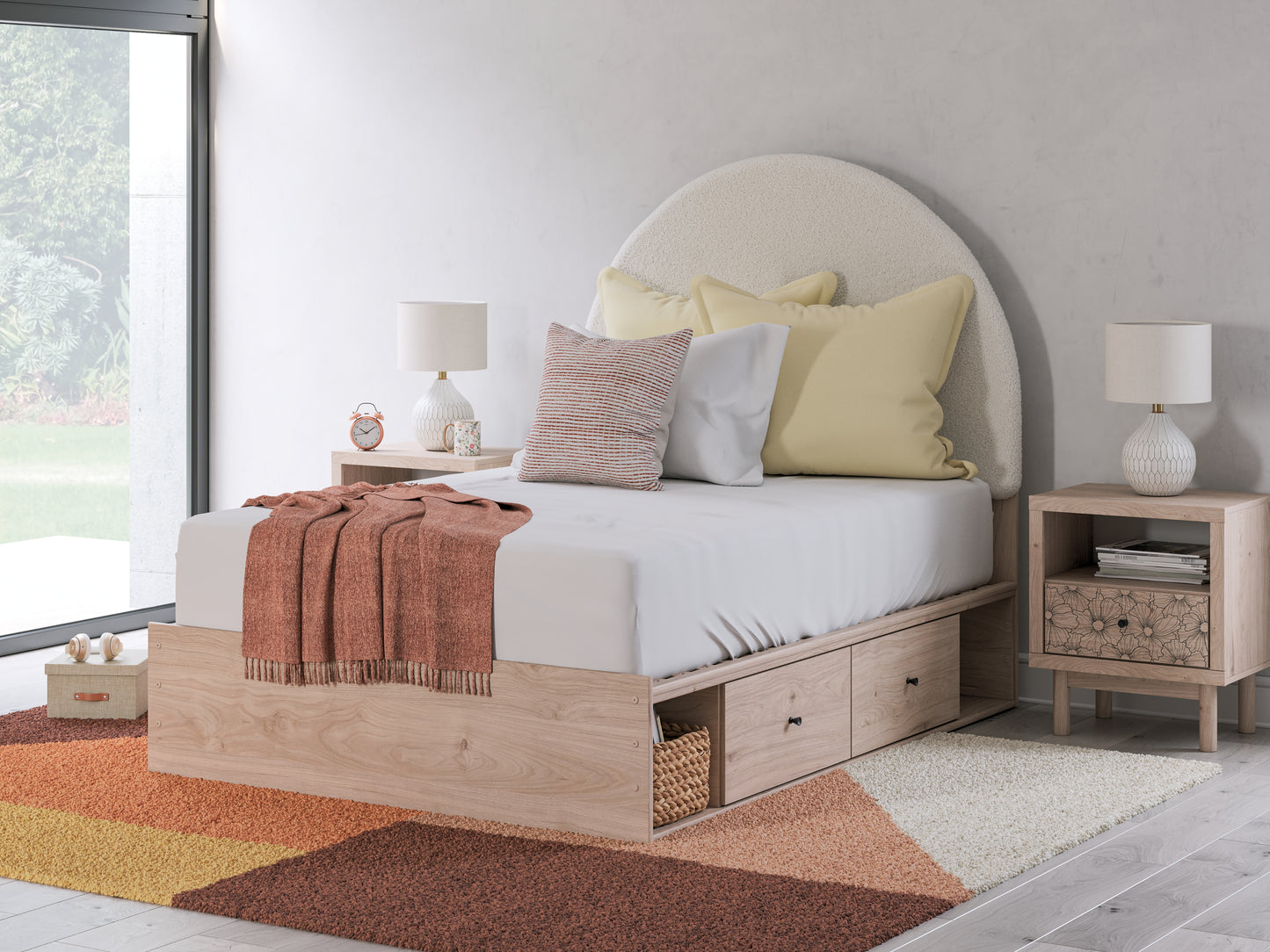 Bradenton Furniture Outlet - Ashley Furniture - Arloster Bedroom - Full Upholstered Panel Bed with Storage / Tan/White - PCB1566B5