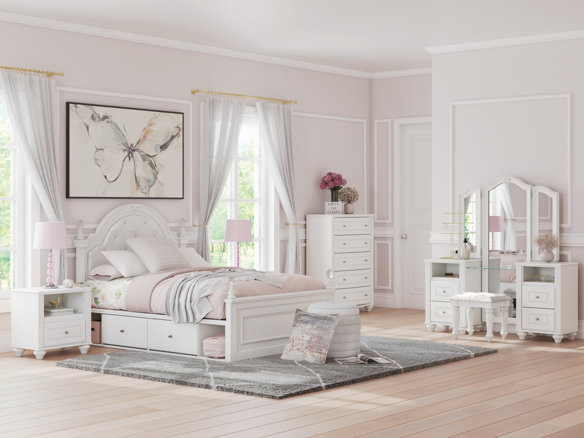 Bradenton Furniture Outlet - Ashley Furniture - Kozlani Bedroom - Full Upholstered Panel Storage Bed / White - PCB1819B10