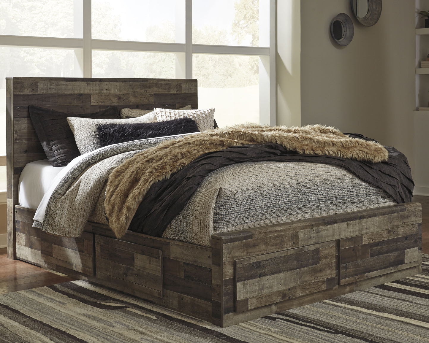 Bradenton Furniture Outlet - Ashley Furniture - Derekson Bedroom - Queen Panel Bed with 4 Storage Drawers / Multi Gray - B200B18