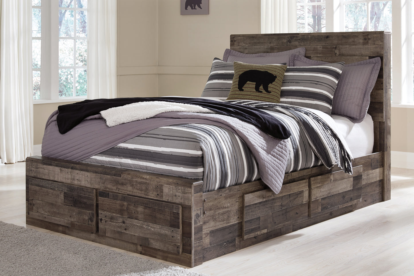 Bradenton Furniture Outlet - Ashley Furniture - Derekson Bedroom - Full Panel Bed with 6 Storage Drawers / Multi Gray - B200B10