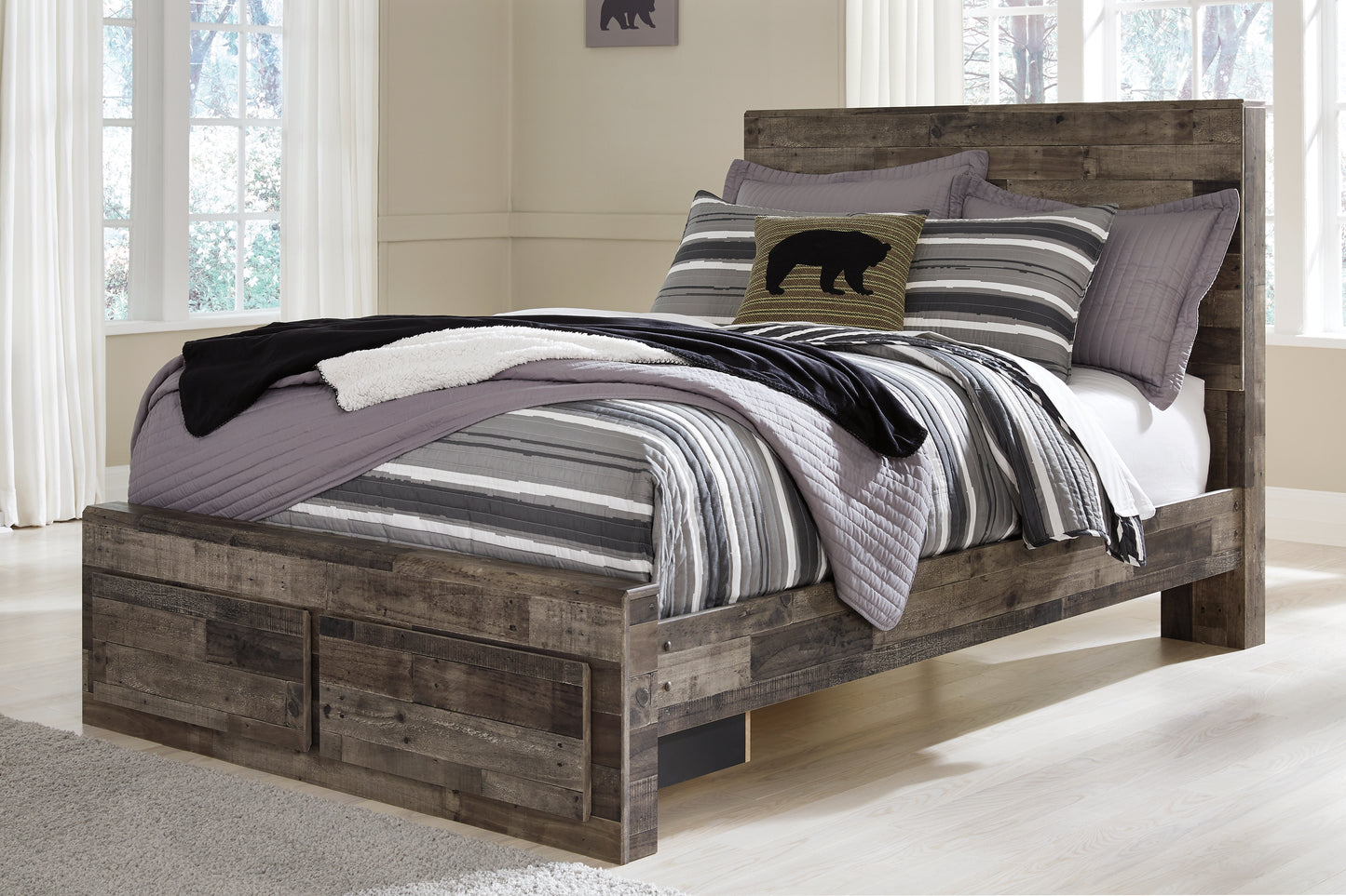 Bradenton Furniture Outlet - Ashley Furniture - Derekson Bedroom - Full Panel Bed with 2 Storage Drawers / Multi Gray - B200B16