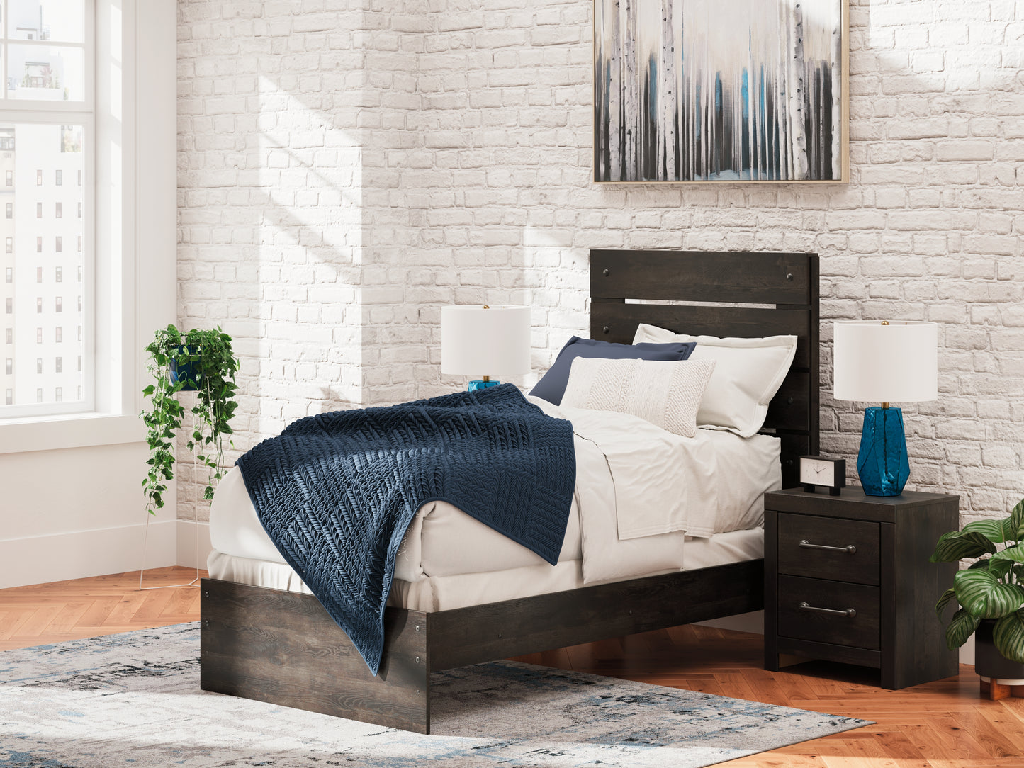 Bradenton Furniture Outlet - Ashley Furniture - Hollivern Bedroom - Twin Panel Bed / Dark Gray - PCB2108B11