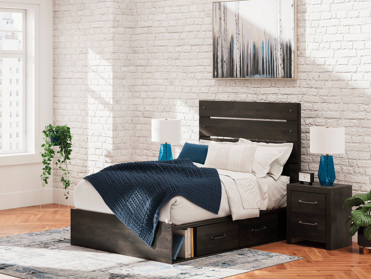 Bradenton Furniture Outlet - Ashley Furniture - Hollivern Bedroom - Full Panel Bed with Storage / Dark Gray - PCB2108B16