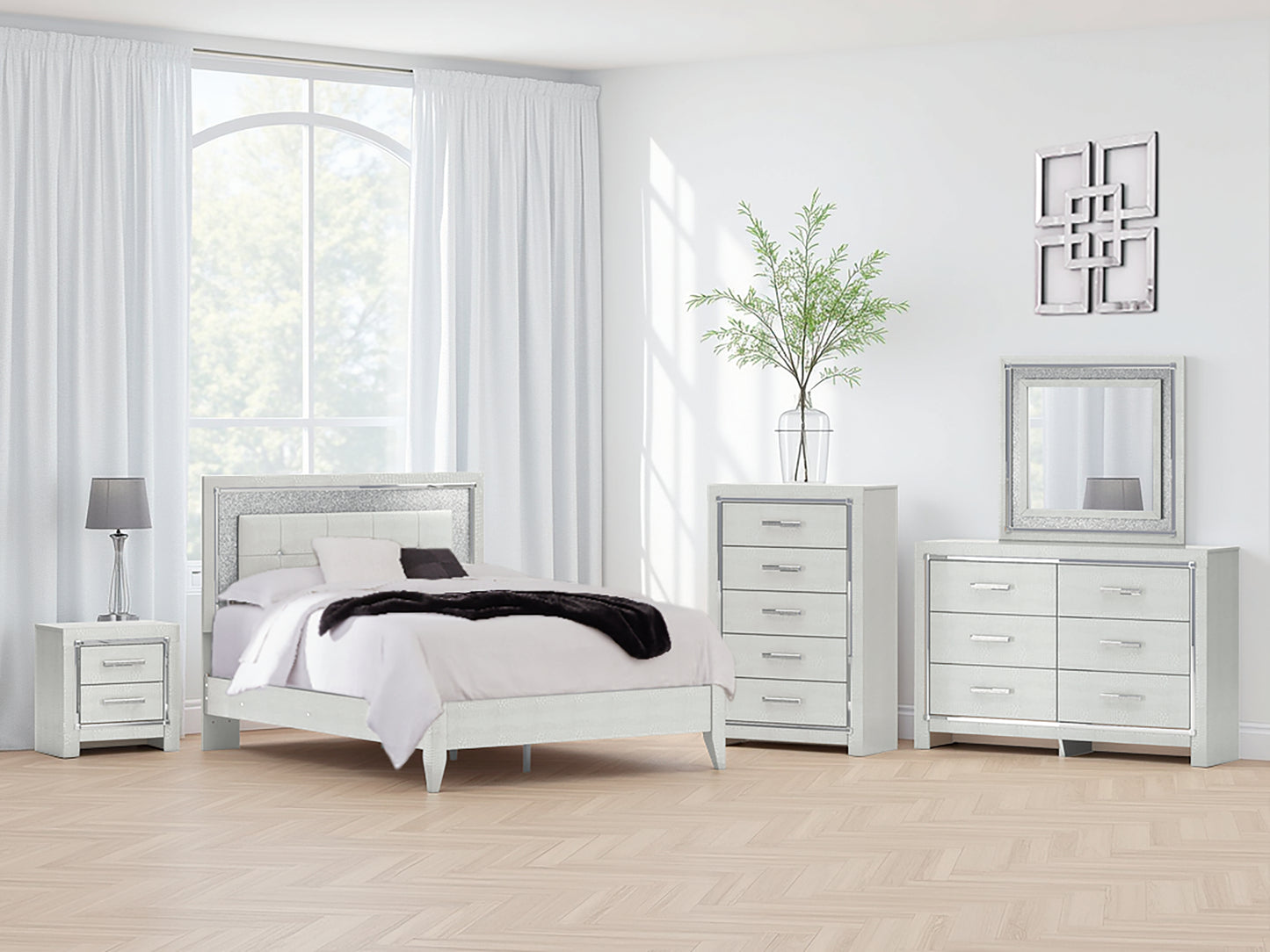 Bradenton Furniture Outlet - Ashley Furniture - Zyniden Bedroom - Queen Upholstered Panel Bed / Silver - B2114B2