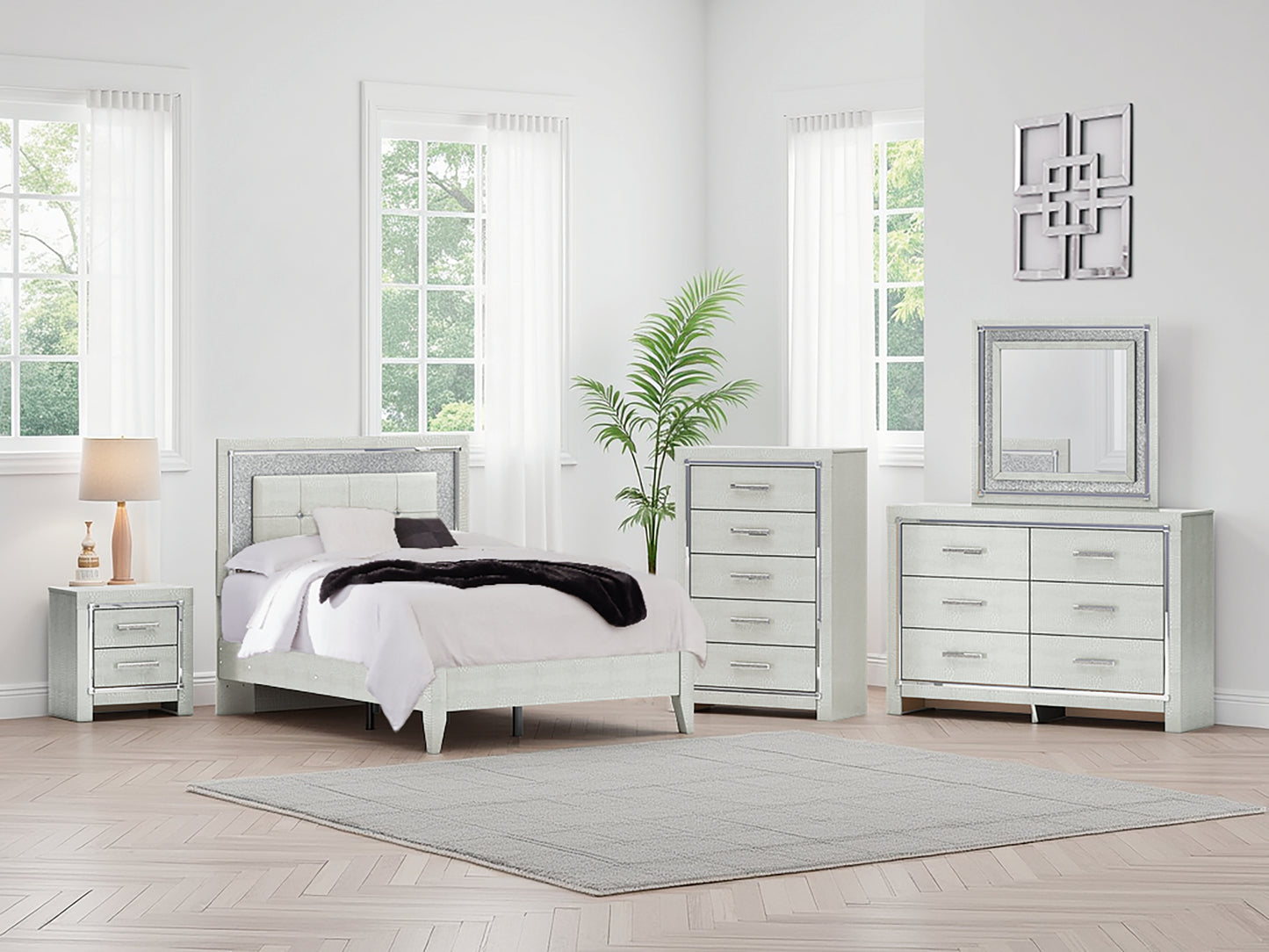 Bradenton Furniture Outlet - Ashley Furniture - Zyniden Bedroom - Full Upholstered Panel Bed / Silver - B2114B4