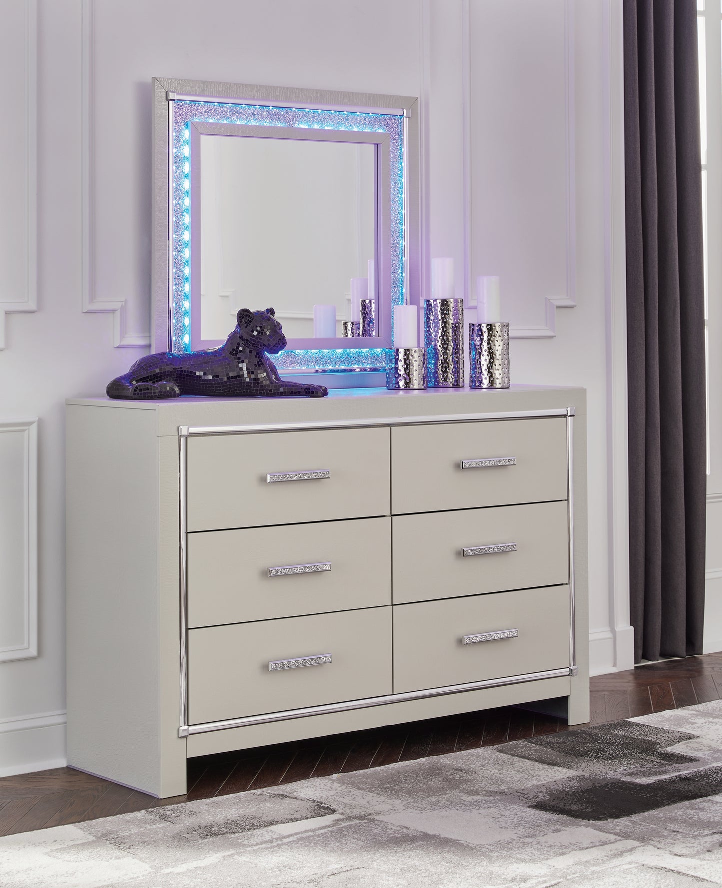 Bradenton Furniture Outlet - Ashley Furniture - Zyniden Bedroom - Dresser and Mirror / Silver - B2114B1