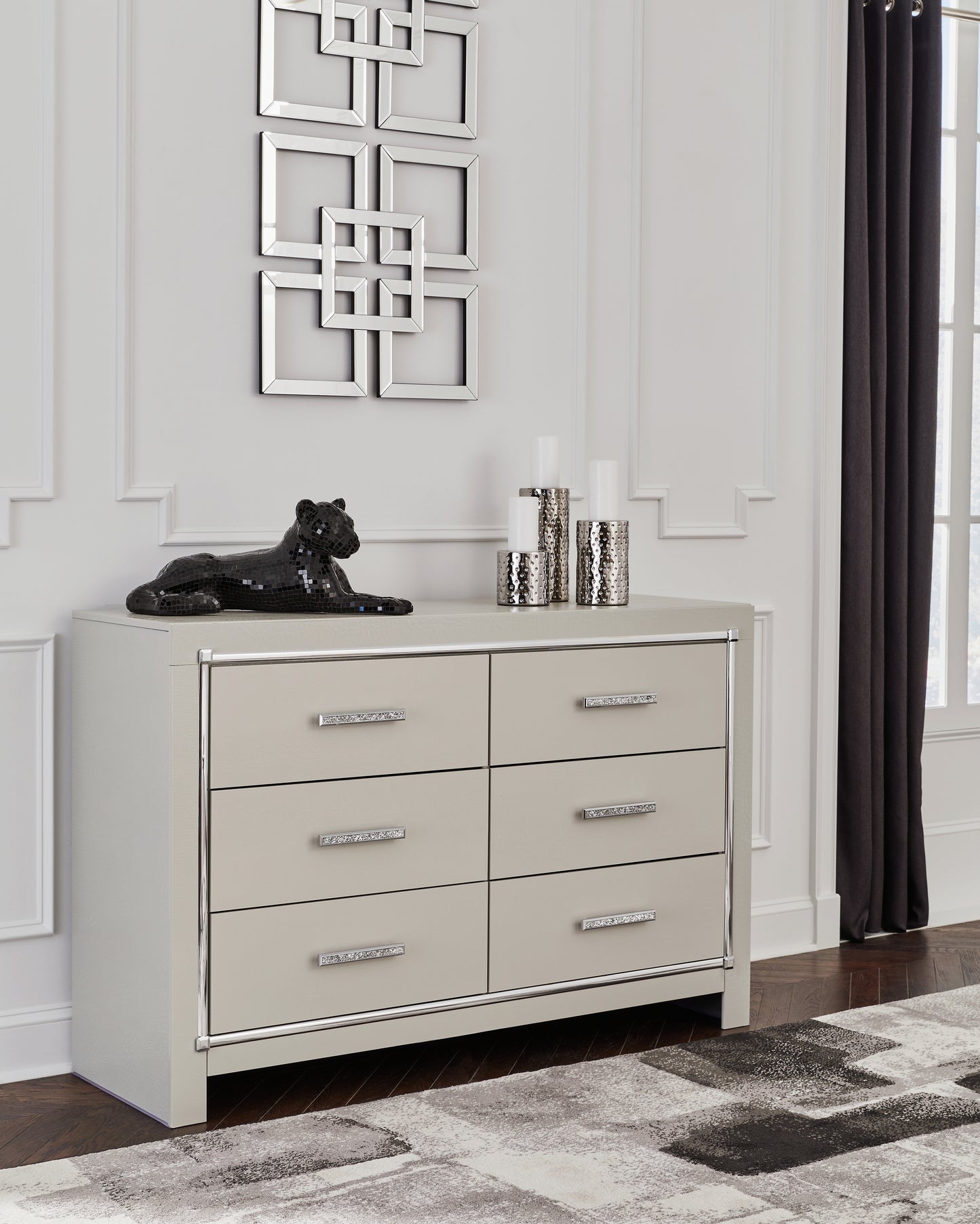 Bradenton Furniture Outlet - Ashley Furniture - Zyniden Bedroom - Dresser and Mirror / Silver - B2114B1