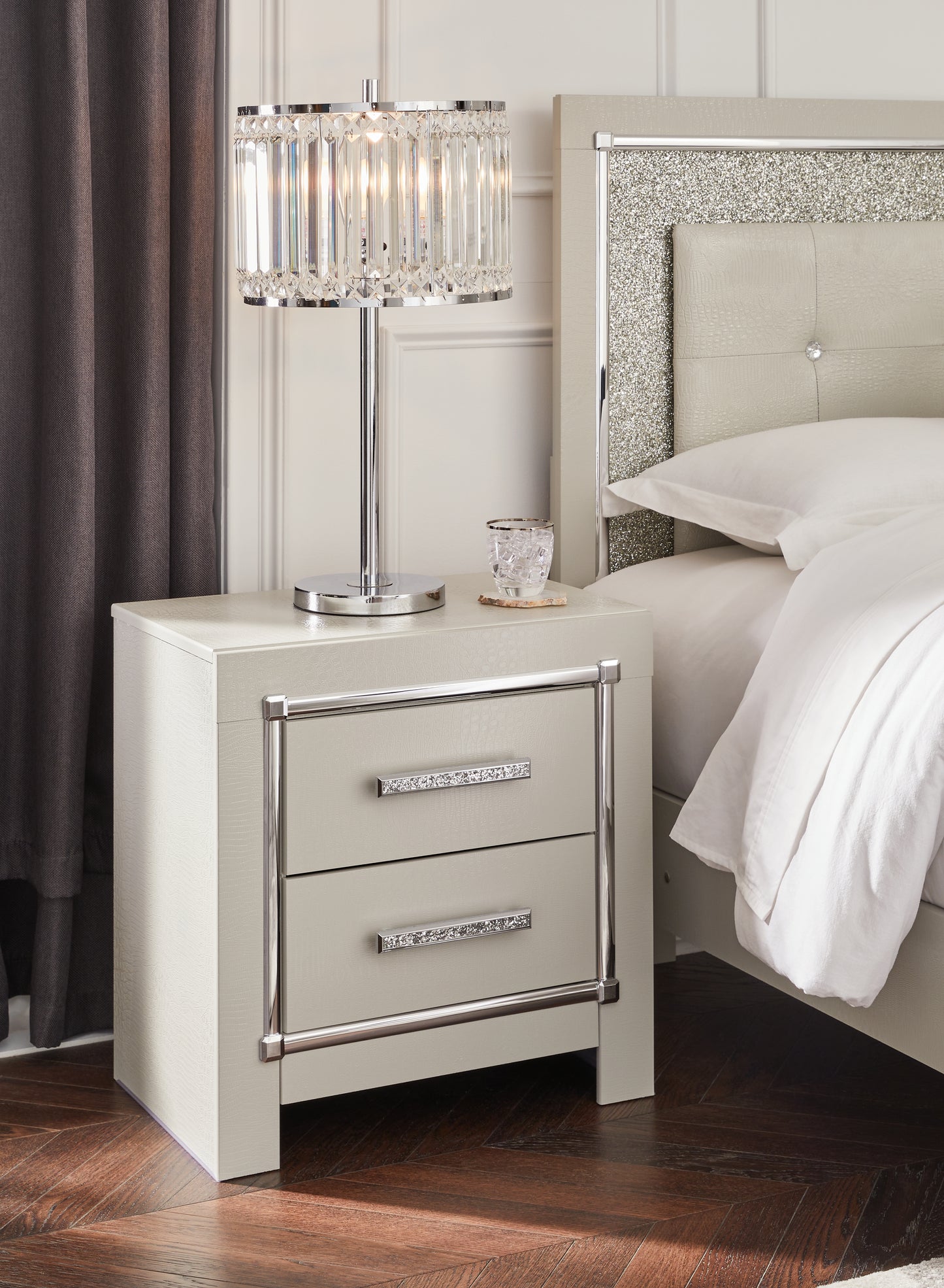 Bradenton Furniture Outlet - Ashley Furniture - Zyniden Bedroom - Two Drawer Night Stand / Silver - B2114-92