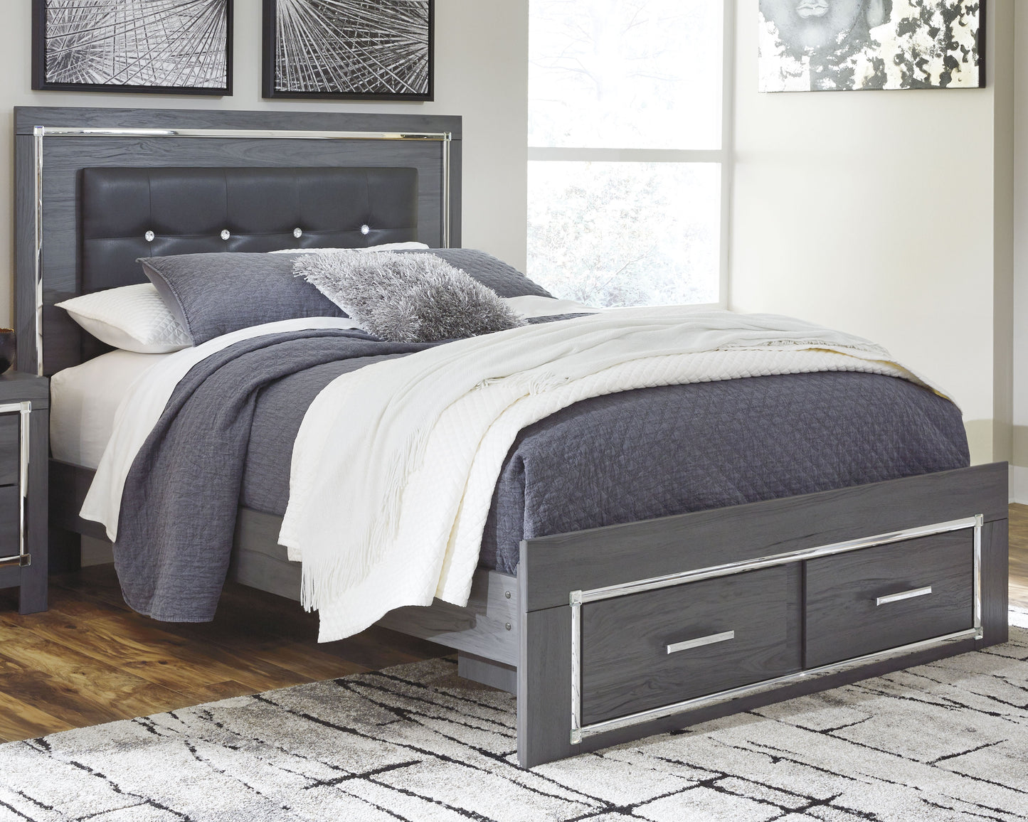 Bradenton Furniture Outlet - Ashley Furniture - Lodanna Bedroom - Queen Panel Bed with 2 Storage Drawers / Gray - B214B3
