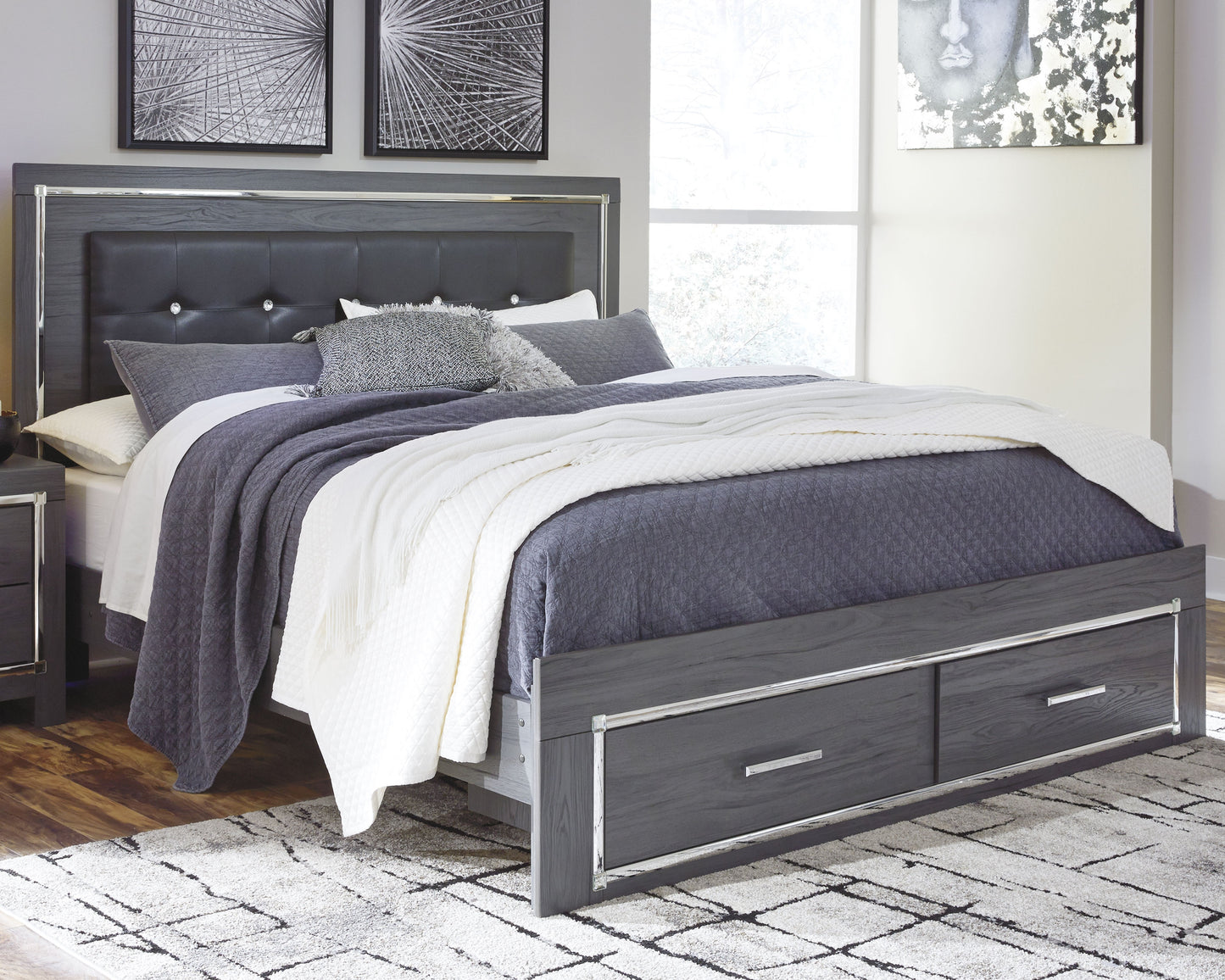 Bradenton Furniture Outlet - Ashley Furniture - Lodanna Bedroom - King Panel Bed with 2 Storage Drawers / Gray - B214B11