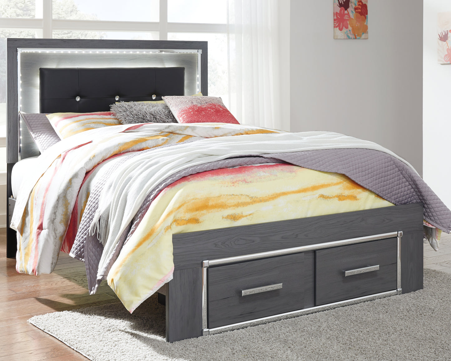 Bradenton Furniture Outlet - Ashley Furniture - Lodanna Bedroom - Full Panel Bed with 2 Storage Drawers / Gray - B214B5