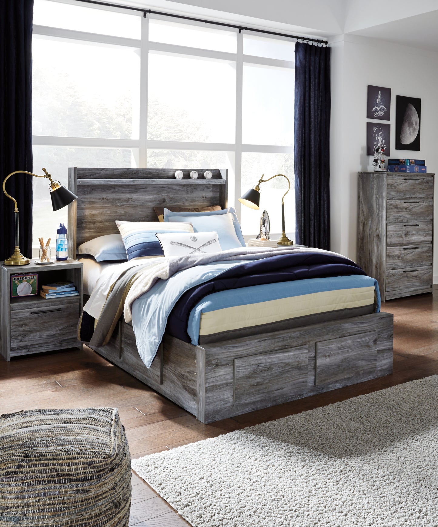 Bradenton Furniture Outlet - Ashley Furniture - Baystorm Bedroom - Full Panel Bed with 4 Storage Drawers / Gray - B221B25