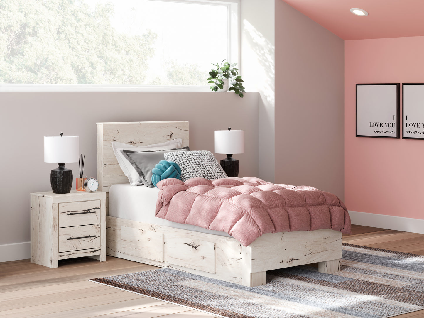Bradenton Furniture Outlet - Ashley Furniture - Lawroy Bedroom - Twin Panel Bed with Storage / Light Natural - B2310B23
