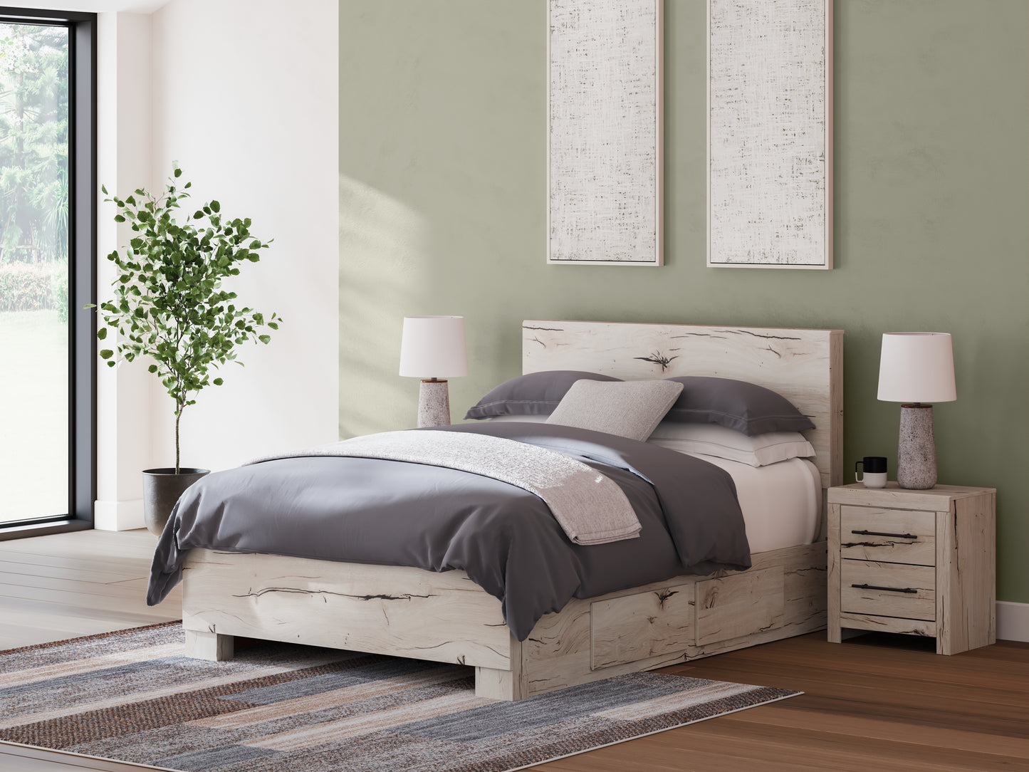 Bradenton Furniture Outlet - Ashley Furniture - Lawroy Bedroom - Full Panel Bed with Storage / Light Natural - B2310B43