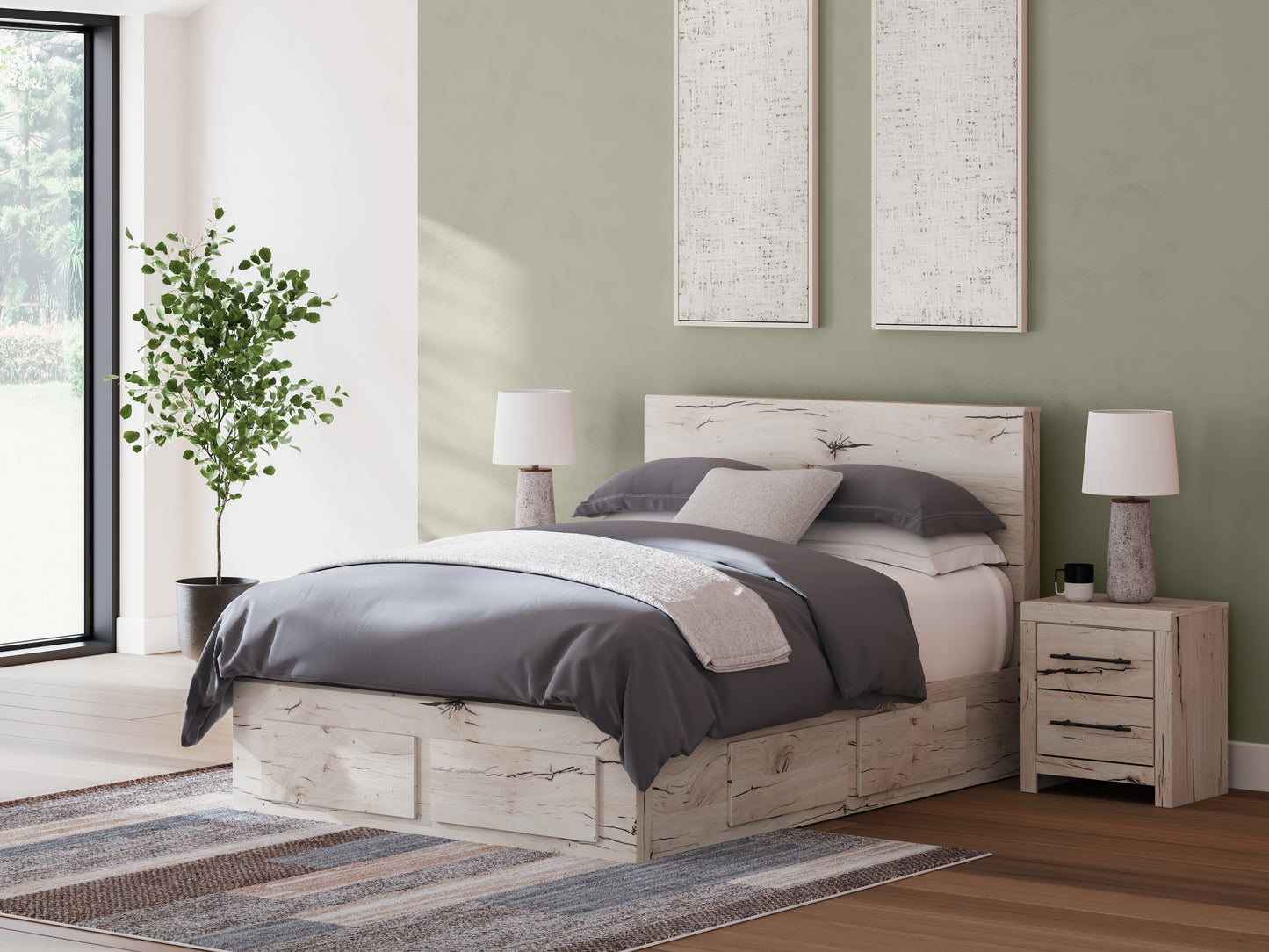 Bradenton Furniture Outlet - Ashley Furniture - Lawroy Bedroom - Queen Panel Storage Bed / Light Natural - B2310B9