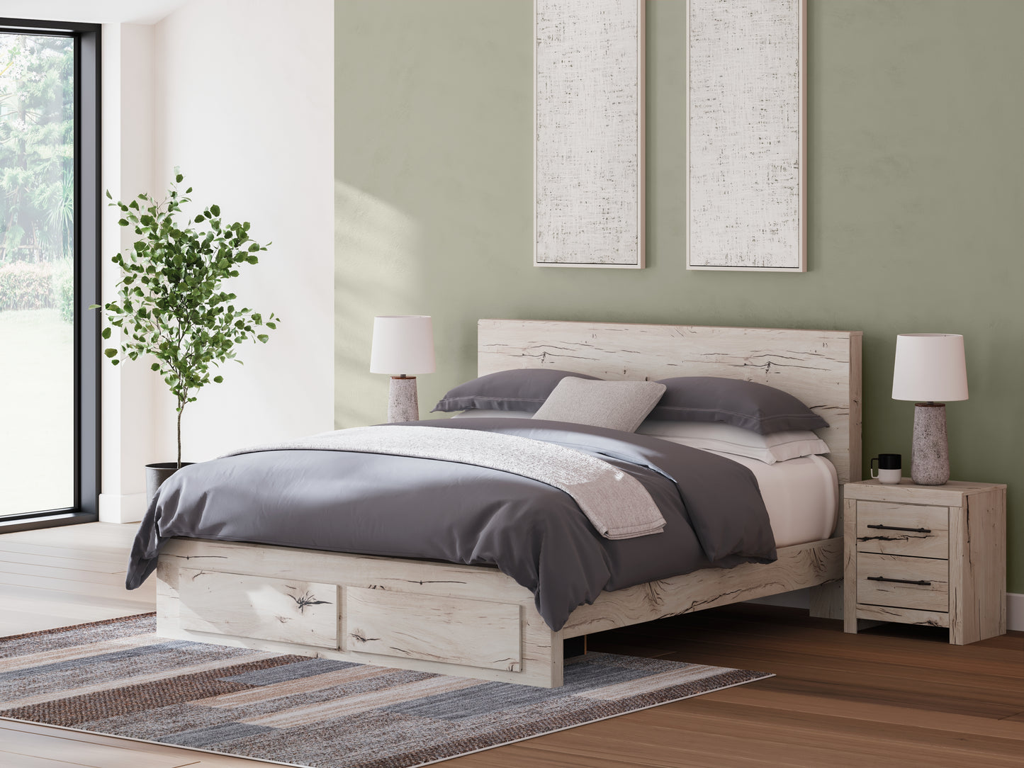 Bradenton Furniture Outlet - Ashley Furniture - Lawroy Bedroom - King Panel Storage Bed / Light Natural - B2310B11