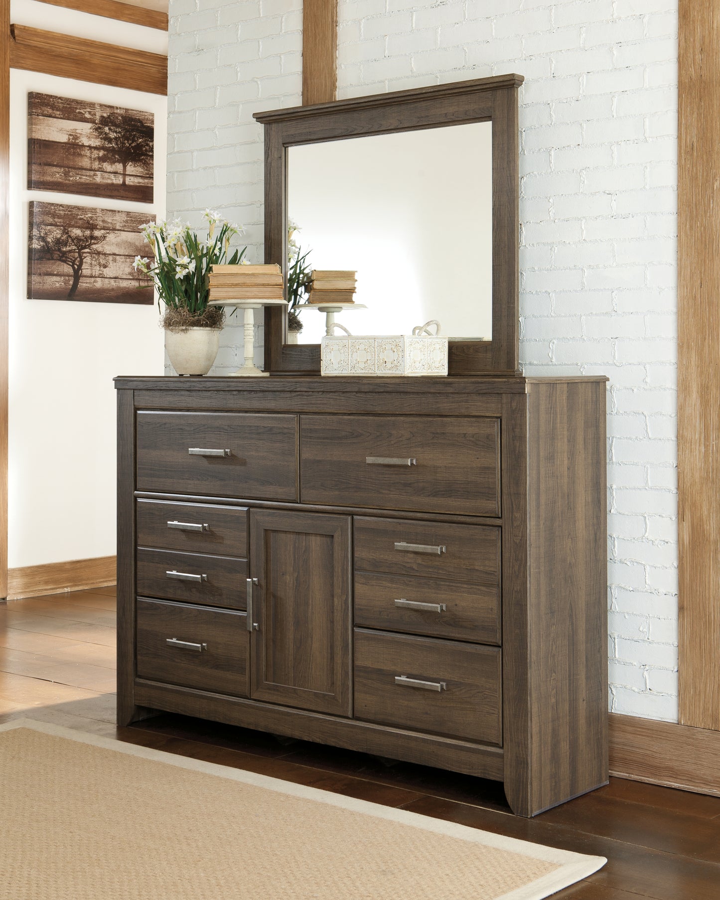 Bradenton Furniture Outlet - Ashley Furniture - Juararo Bedroom - Dresser and Mirror / Dark Brown - B251B1