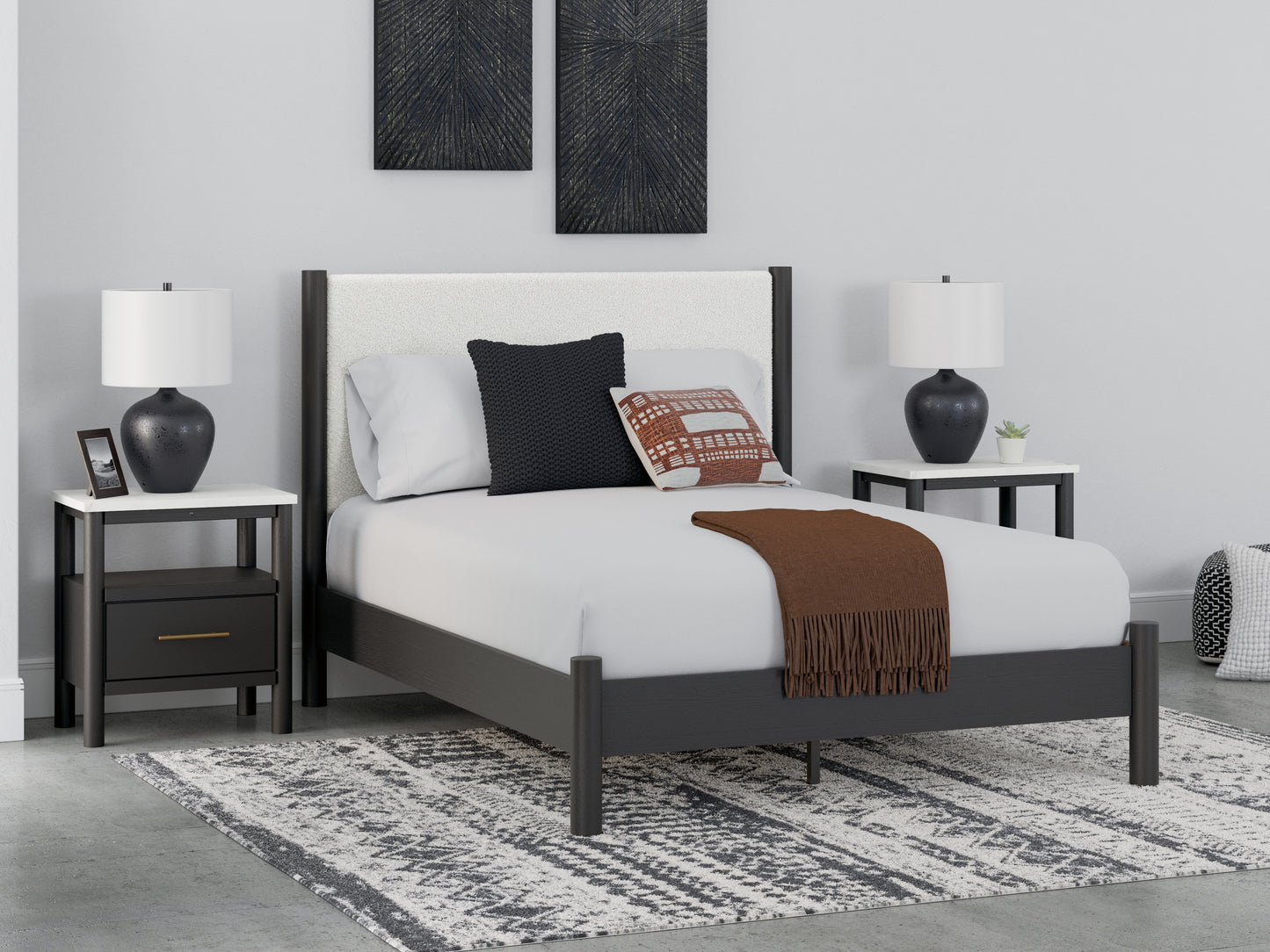 Bradenton Furniture Outlet - Ashley Furniture - Cadmori Bedroom - Queen Upholstered Panel Bed / Black/White - B2616B2