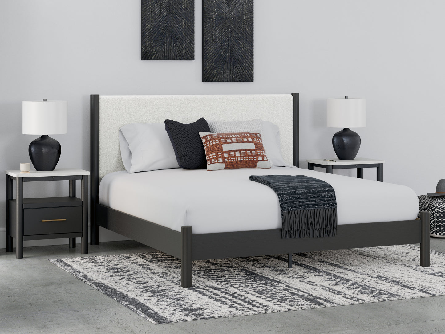 Bradenton Furniture Outlet - Ashley Furniture - Cadmori Bedroom - King Upholstered Panel Bed / Black/White - B2616B8