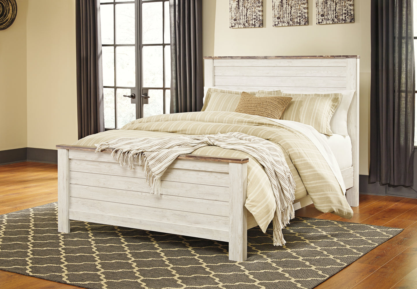 Bradenton Furniture Outlet - Ashley Furniture - Willowton Bedroom - King Panel Bed / Whitewash - B267B10