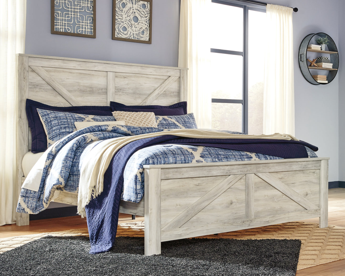 Bradenton Furniture Outlet - Ashley Furniture - Bellaby Bedroom - King Crossbuck Panel Bed / Whitewash - B331B10