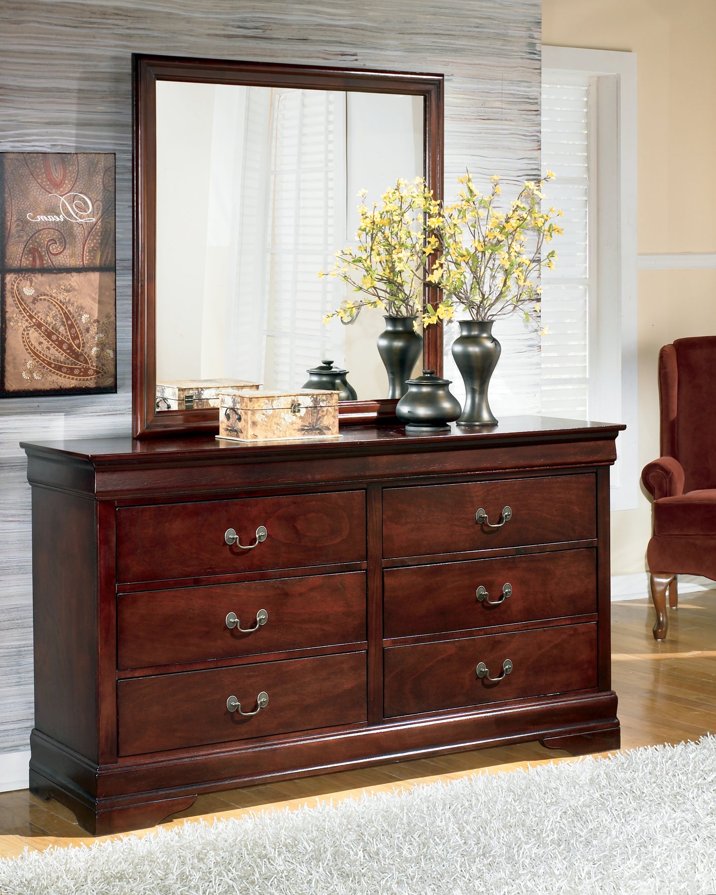 Bradenton Furniture Outlet - Ashley Furniture - Alisdair Bedroom - Dresser and Mirror / Reddish Brown - B376B1