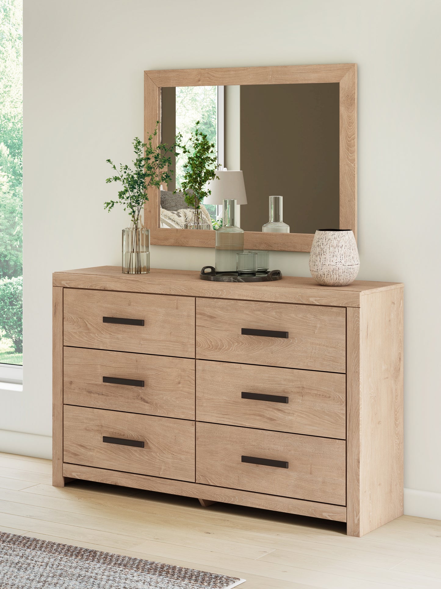 Bradenton Furniture Outlet - Ashley Furniture - Sanginlane Bedroom - Dresser and Mirror / Tan - B3787B1