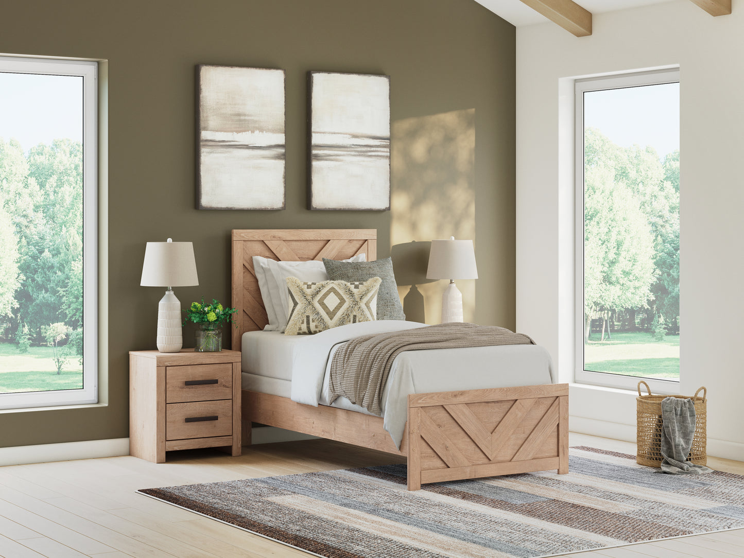 Bradenton Furniture Outlet - Ashley Furniture - Sanginlane Bedroom - Twin Panel Bed / Tan - B3787B2