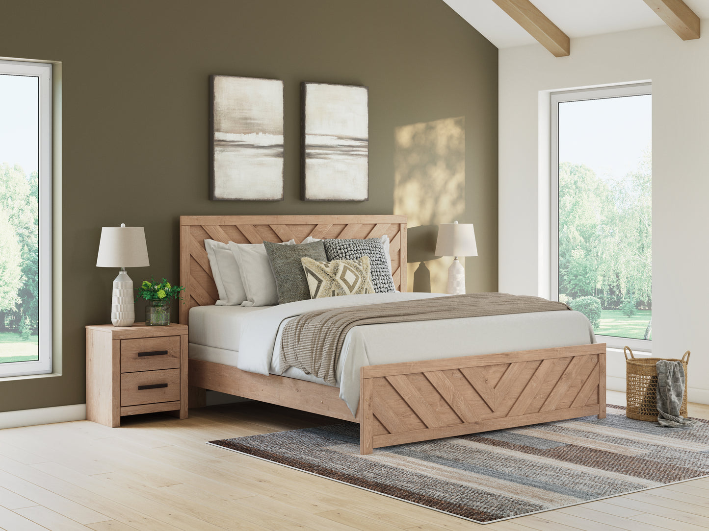 Bradenton Furniture Outlet - Ashley Furniture - Sanginlane Bedroom - King Panel Bed / Tan - B3787B8