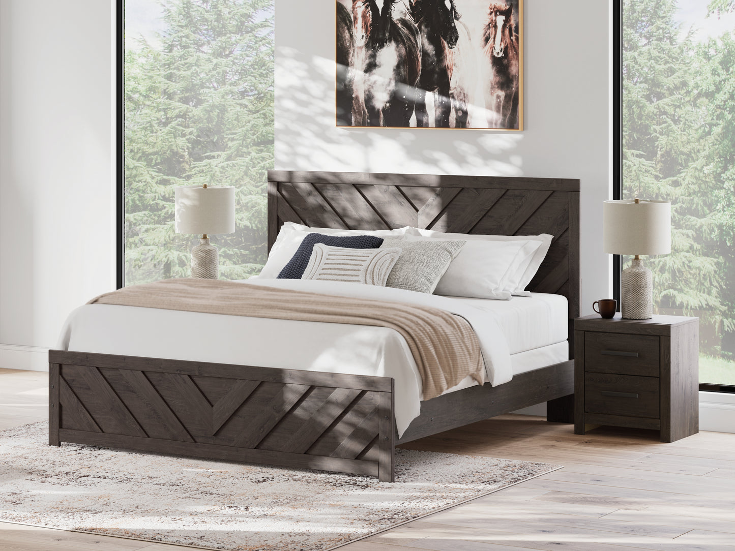 Bradenton Furniture Outlet - Ashley Furniture - Prendonea Bedroom - King Panel Bed / Charcoal - B3789B8