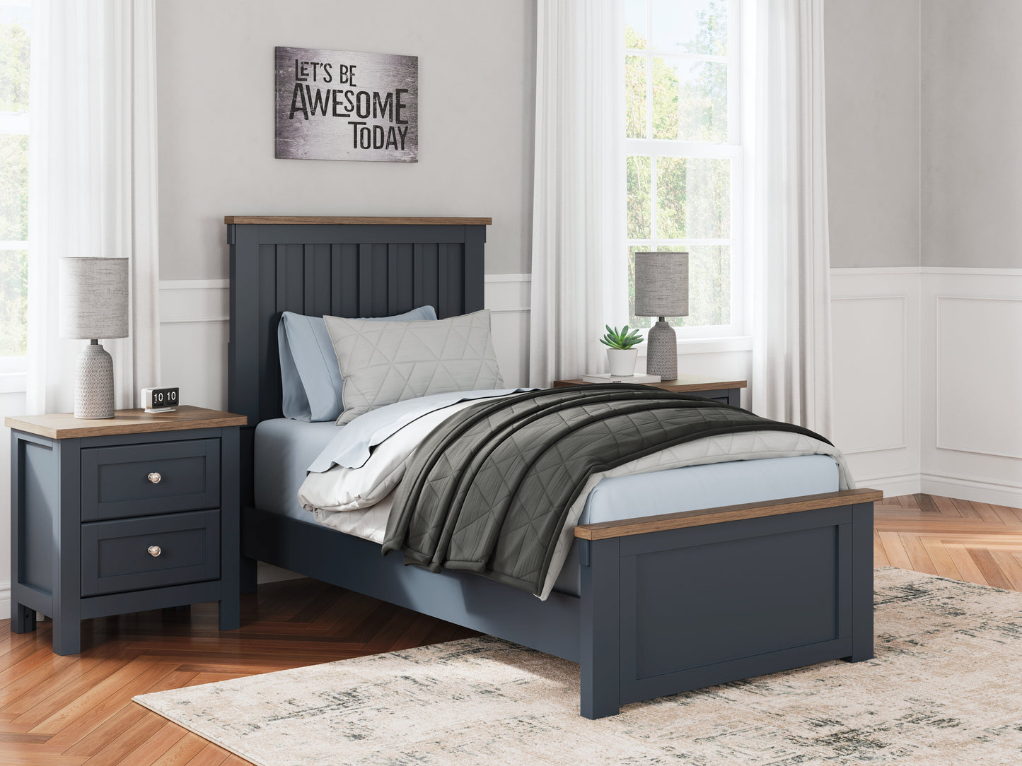 Bradenton Furniture Outlet - Ashley Furniture - Landocken Bedroom - Twin Panel Bed / Brown/Blue - B414B2