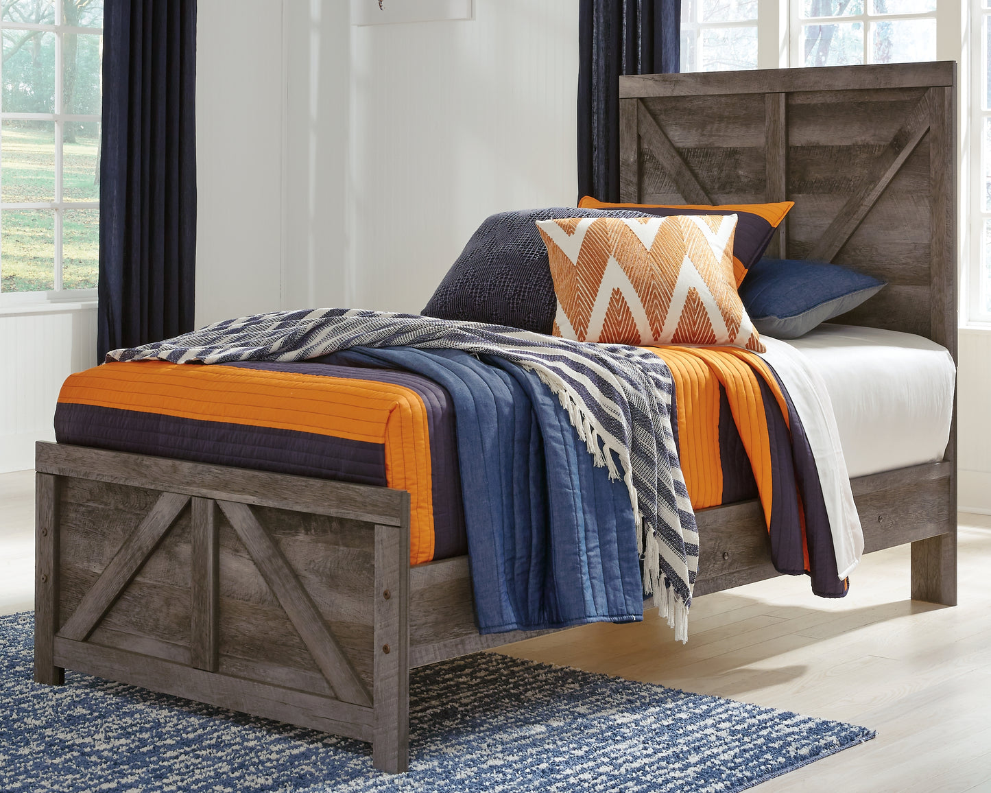 Bradenton Furniture Outlet - Ashley Furniture - Wynnlow Bedroom - Twin Crossbuck Panel Bed / Gray - B440B16