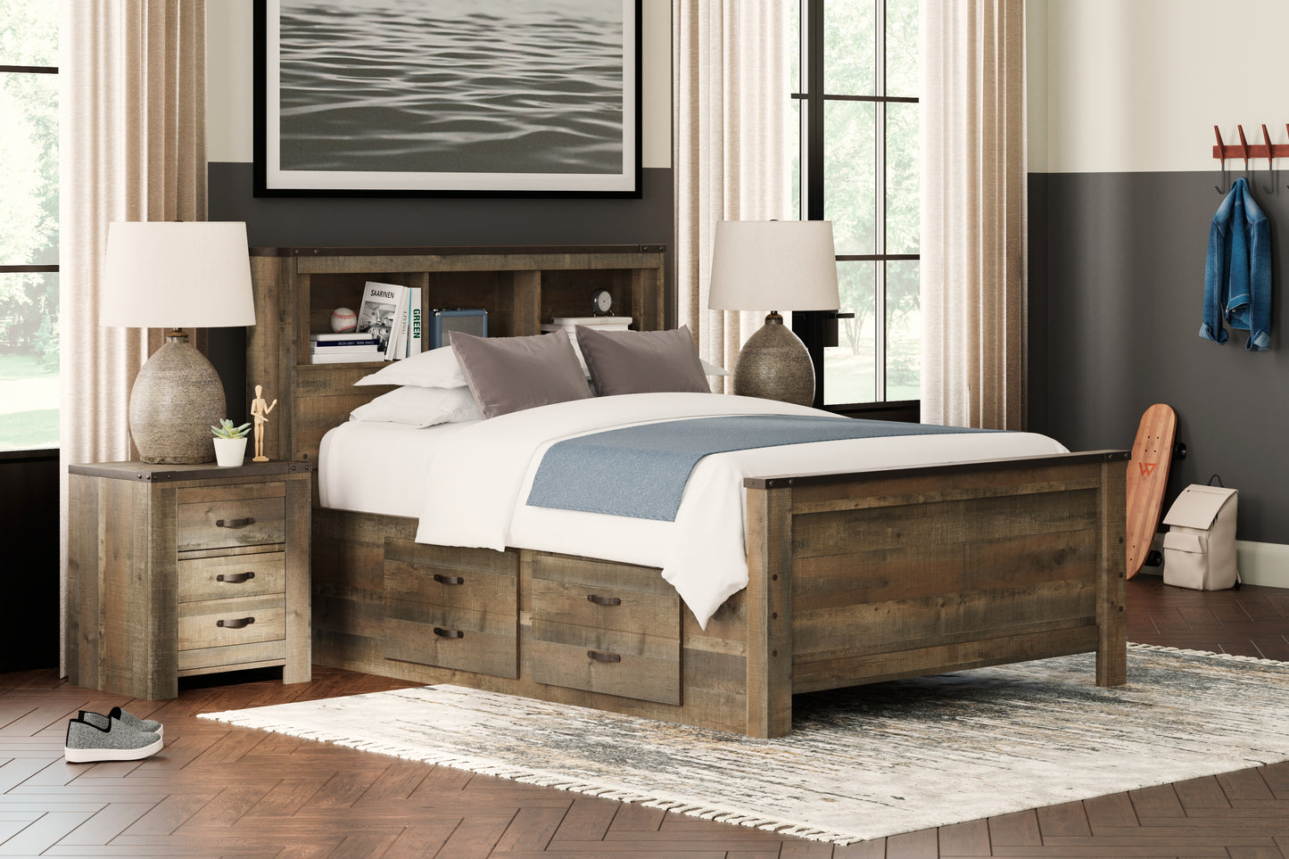 Bradenton Furniture Outlet - Ashley Furniture - Trinell Bedroom - Full Bookcase Bed with 2 Storage Drawers / Brown - B446B16